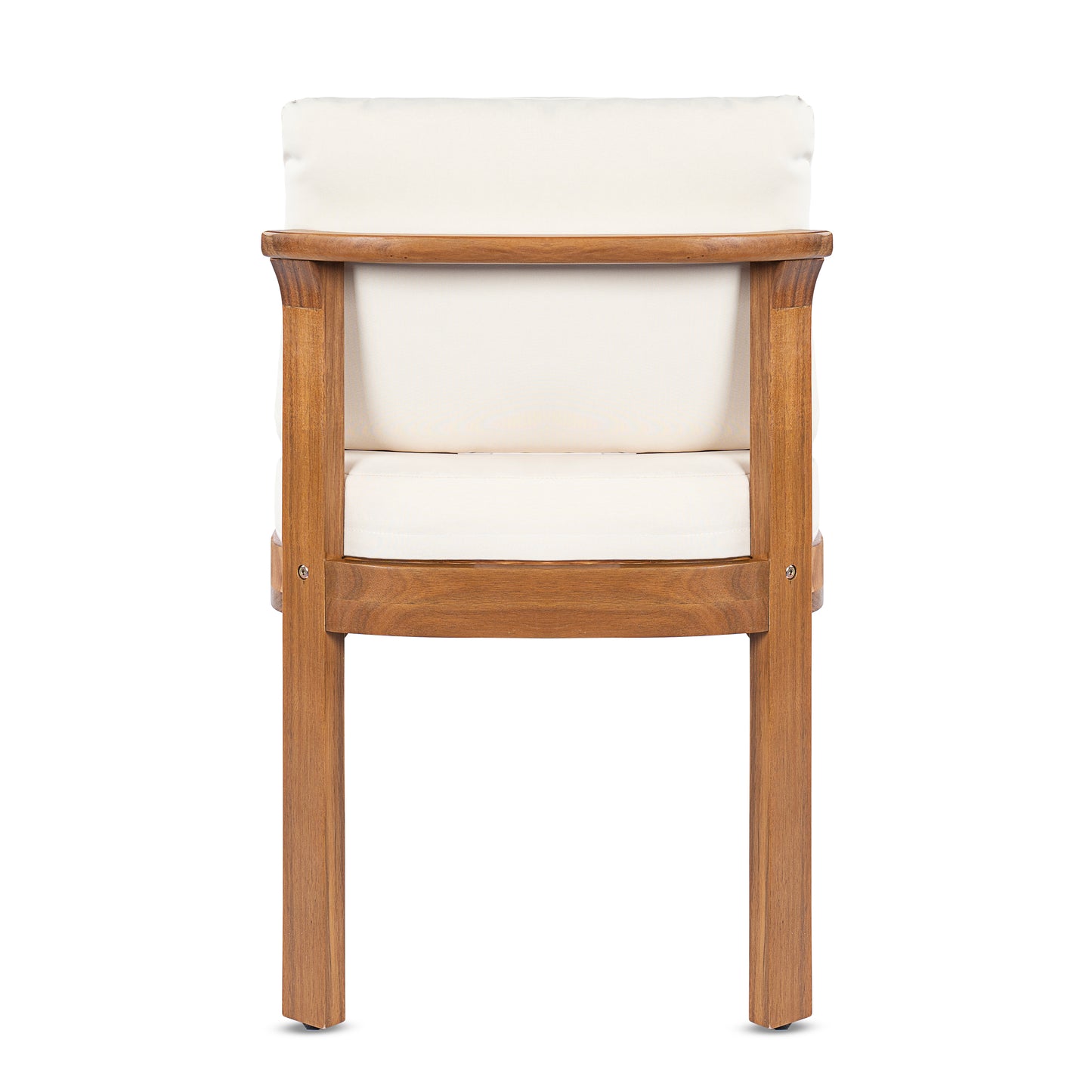 Acacia Wood Outdoor Dining Chair (Set of 2), Teak Finish Wood + Cream Cushions