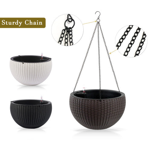 Brown Resin Hanging Basket, Hanging Planters for Indoor Outdoor Plants, Self Watering Hanging Pot w/Self Watering,2-Pack
