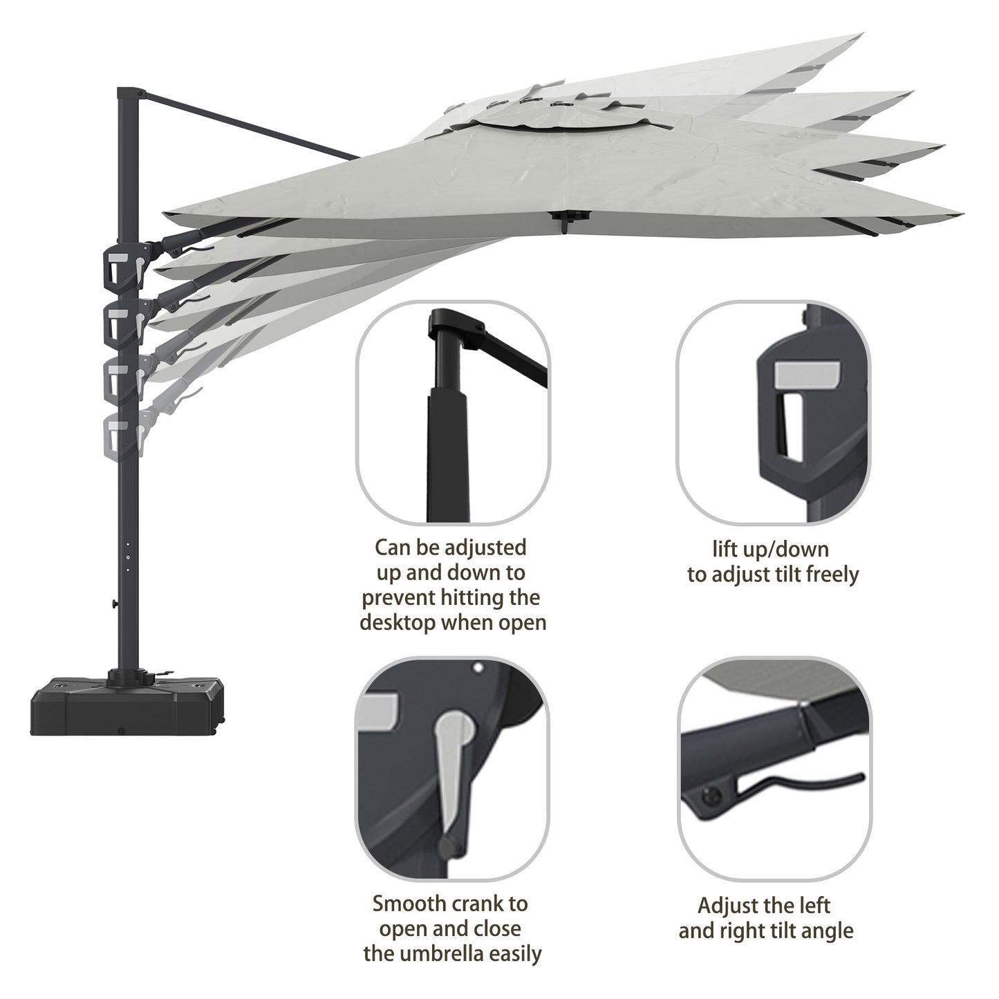 11FT Square Cantilever Patio Umbrella in Gray (without Umbrella Base)