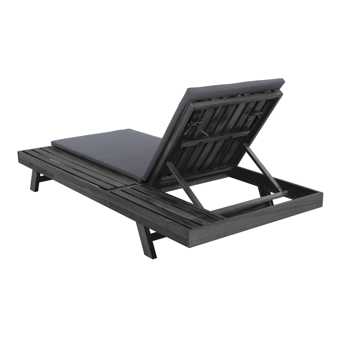 Lounge Chaise Set, Space Available On One Side, Acacia Wood In Black With Water-Resistant Lounge Cushions (Dark Grey & 2 Inch Thick) – Matching Cream/Leaf Coconut Version Available