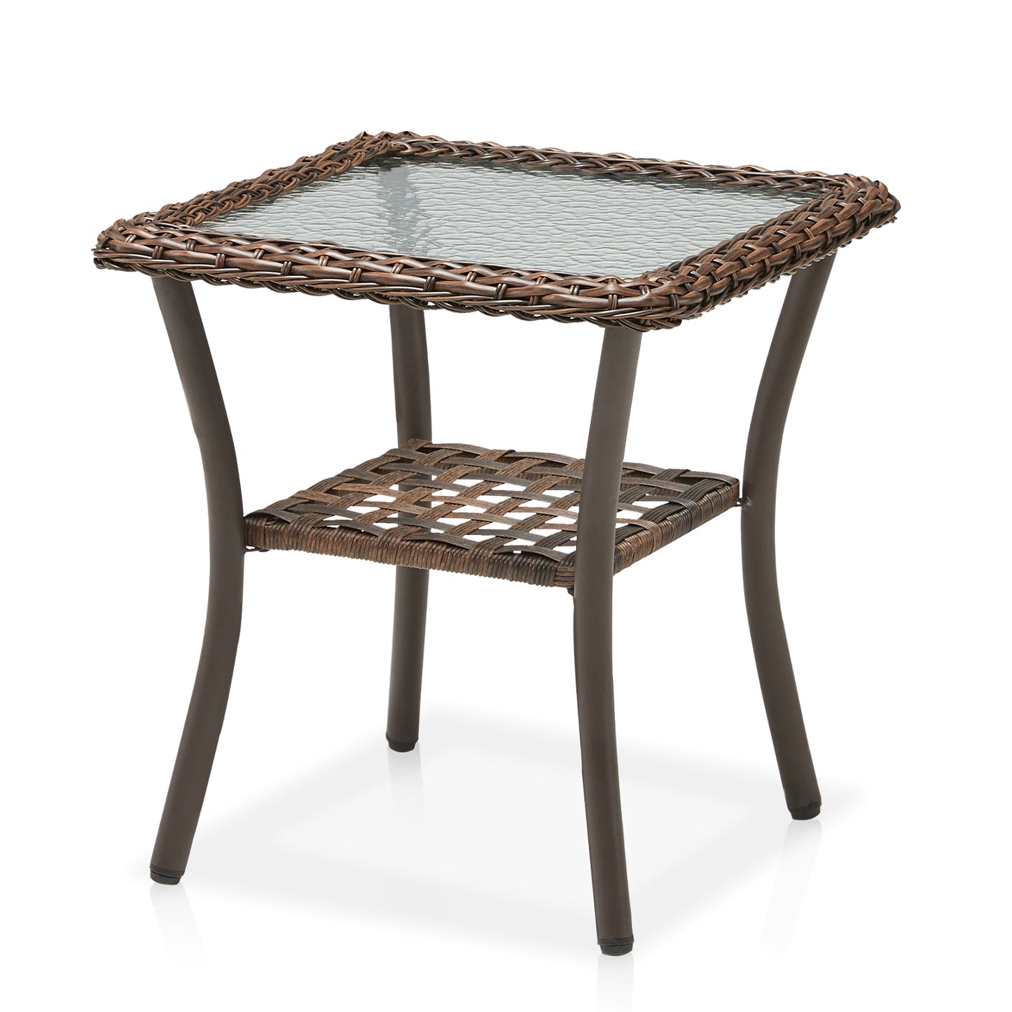 Outdoor Wicker Side Table,20x20x20 inch All Weather Rattan Small Patio Table Square End Table for Pool Balcony Deck Porch, Brown