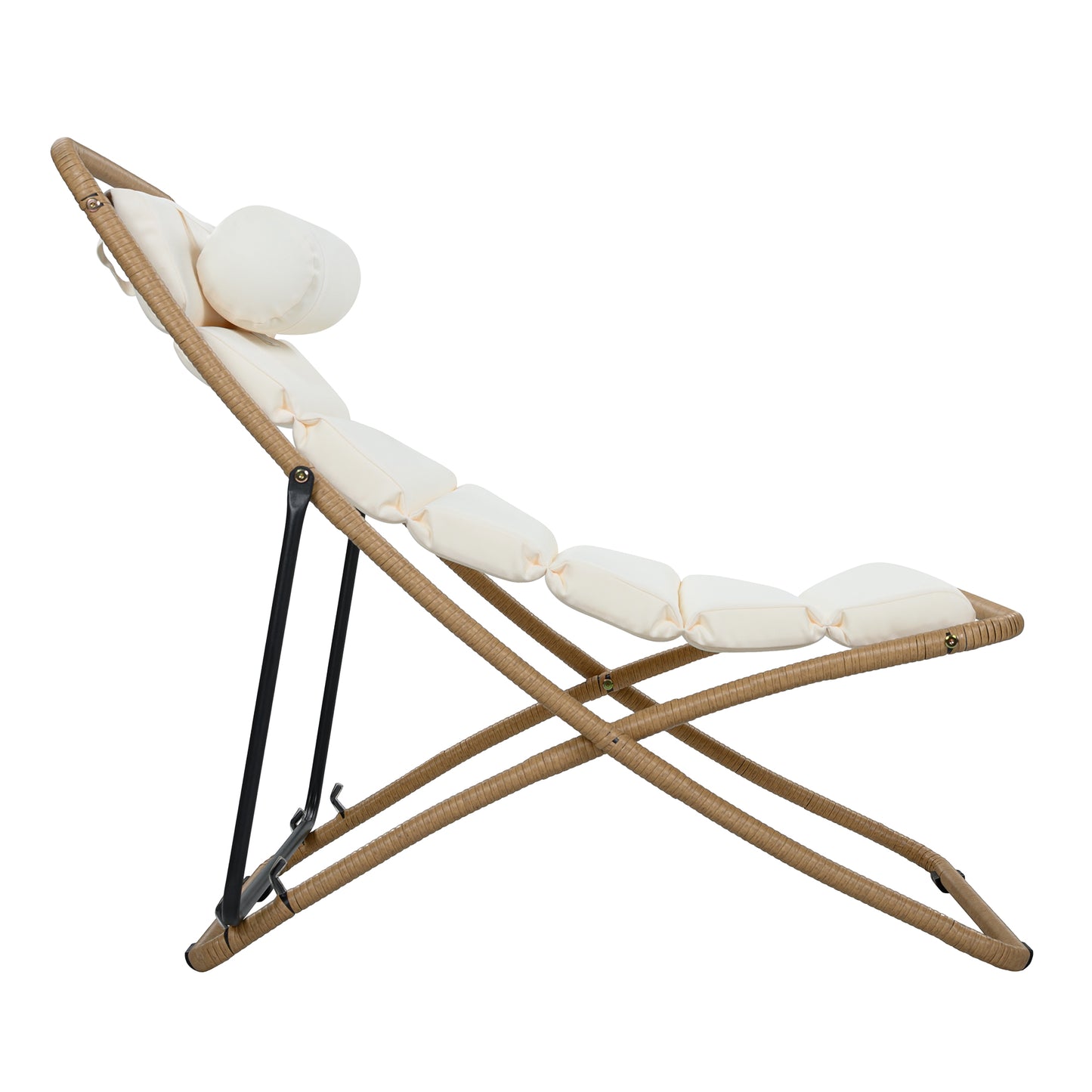 TREXM 2-Pieces Outdoor Folding Chair, Rattan-Wrapped Patio Chair with Adjustable Backrest, Thick Cushion, and Detachable Headrest ,for the Poolside, Beach, Backyard, Decck, and Camping (Yellow)