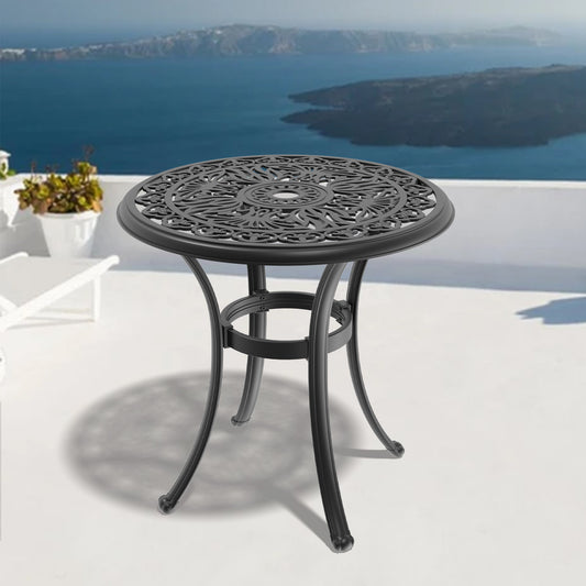 Ø26.77-inch Cast Aluminum Patio Dining Table With Black Frame and Umbrella Hole