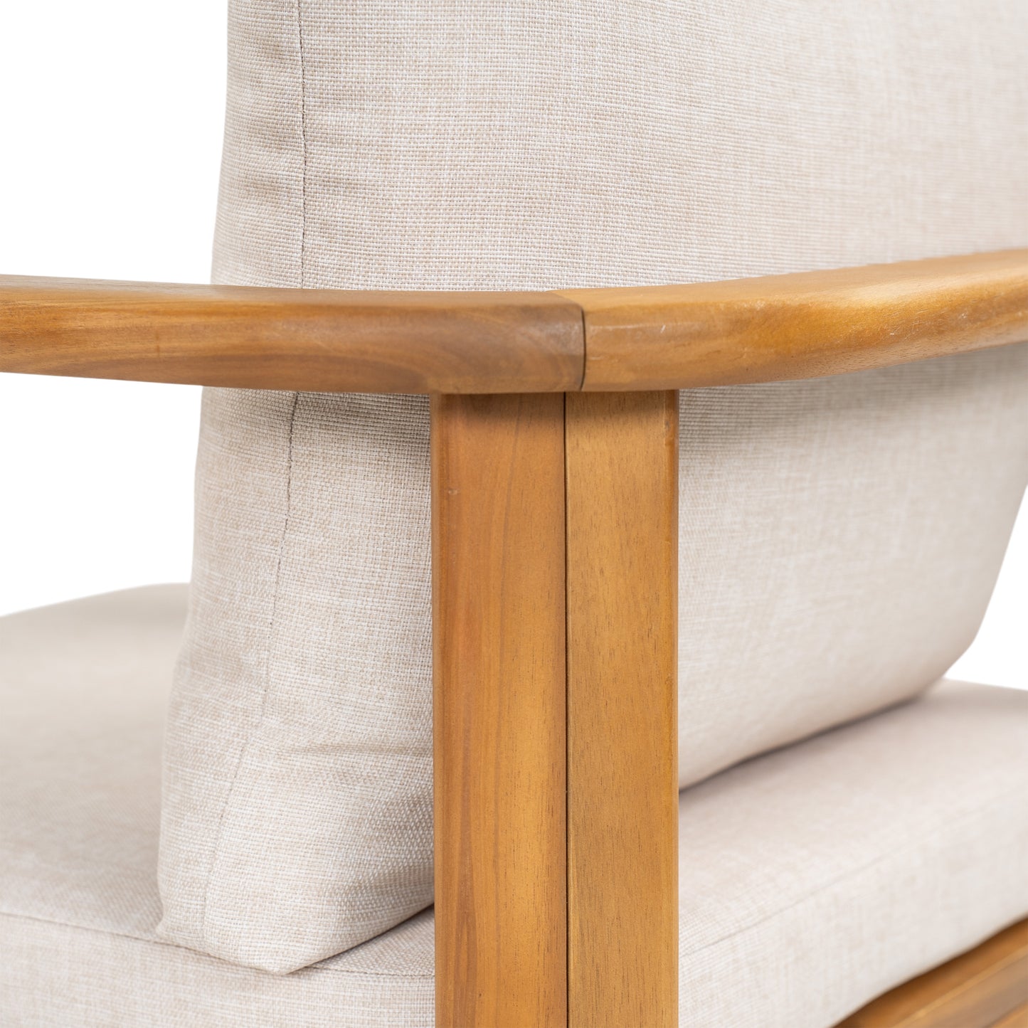 Kaja Outdoor Acacia Wood Dining Chair, Teak Finish Frame With Beige Cushion, Set of 2