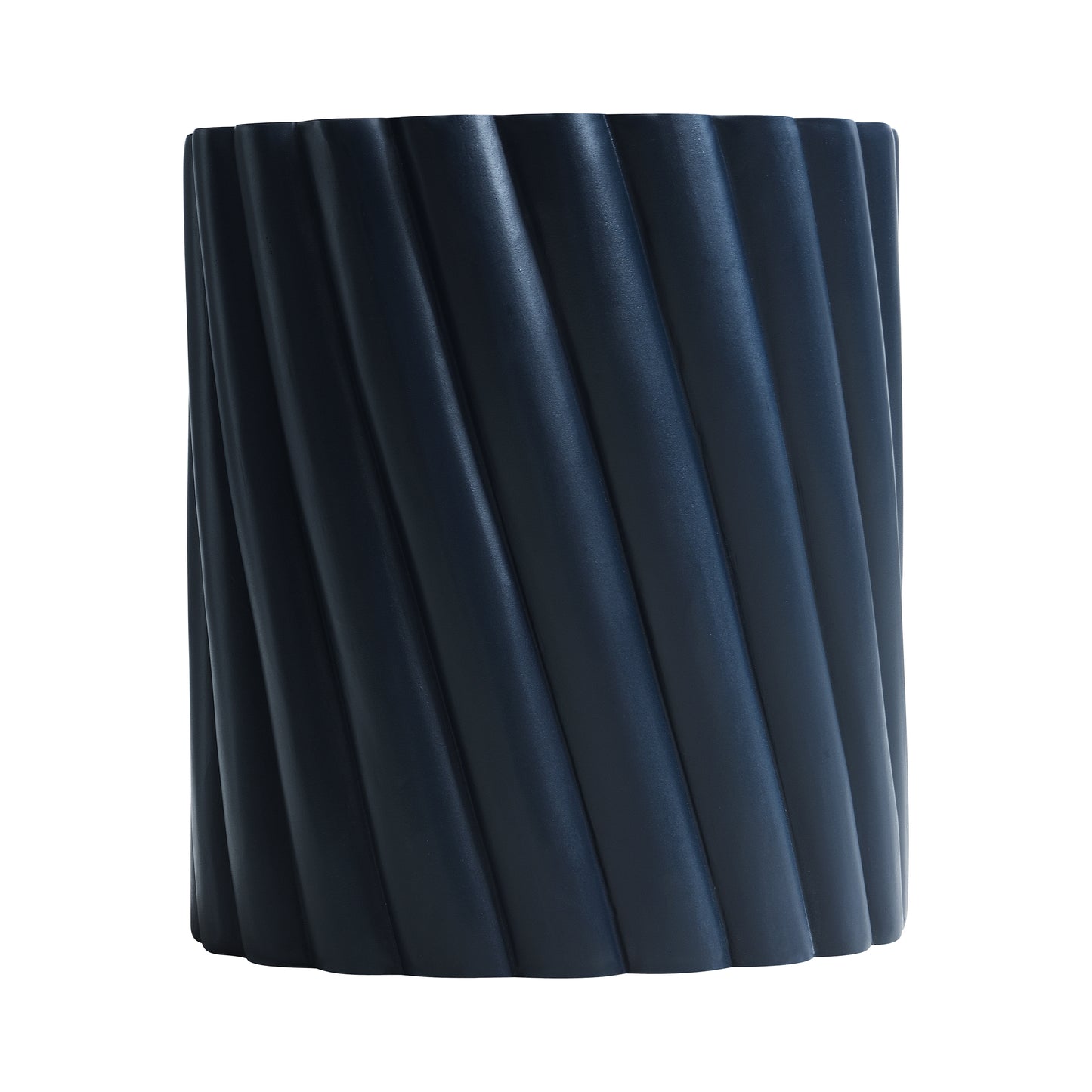 Modern Navy Blue Outdoor Table with Fluted Design - 16.02" Diameter, 18.31" H, MGO Material, 250 lbs Capacity, Assembly-Free Accent Table or Seat for Patio, Garden, or Balcony