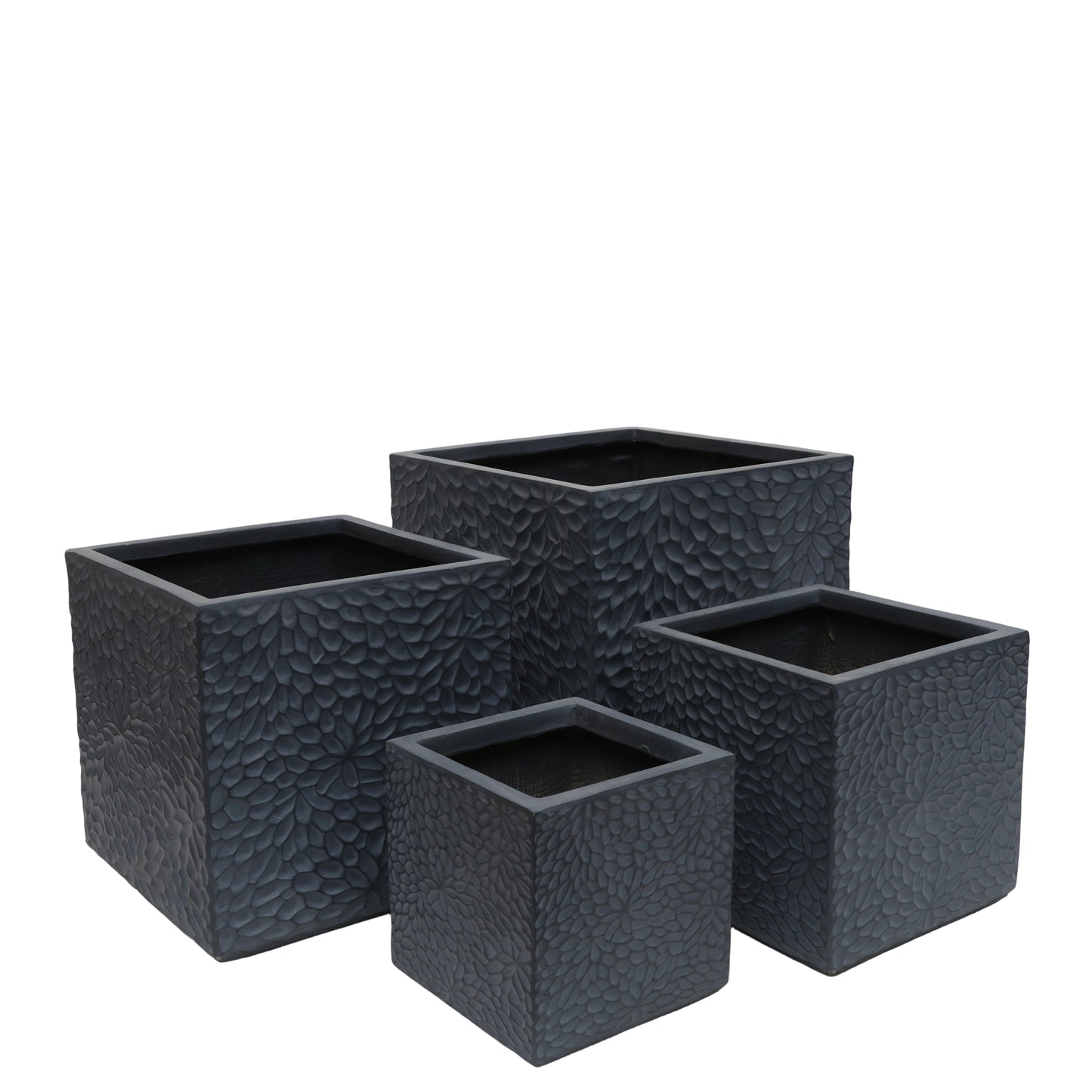 Large Outdoor Indoor Planter, 16.9"+14.37"+11.6" +9.25''Dia Square Magnesium Oxide Planter Set of 4, Flower Pots with Drainage Holes,  Modern Design, Grey Color Planter for Home Garden Patio
