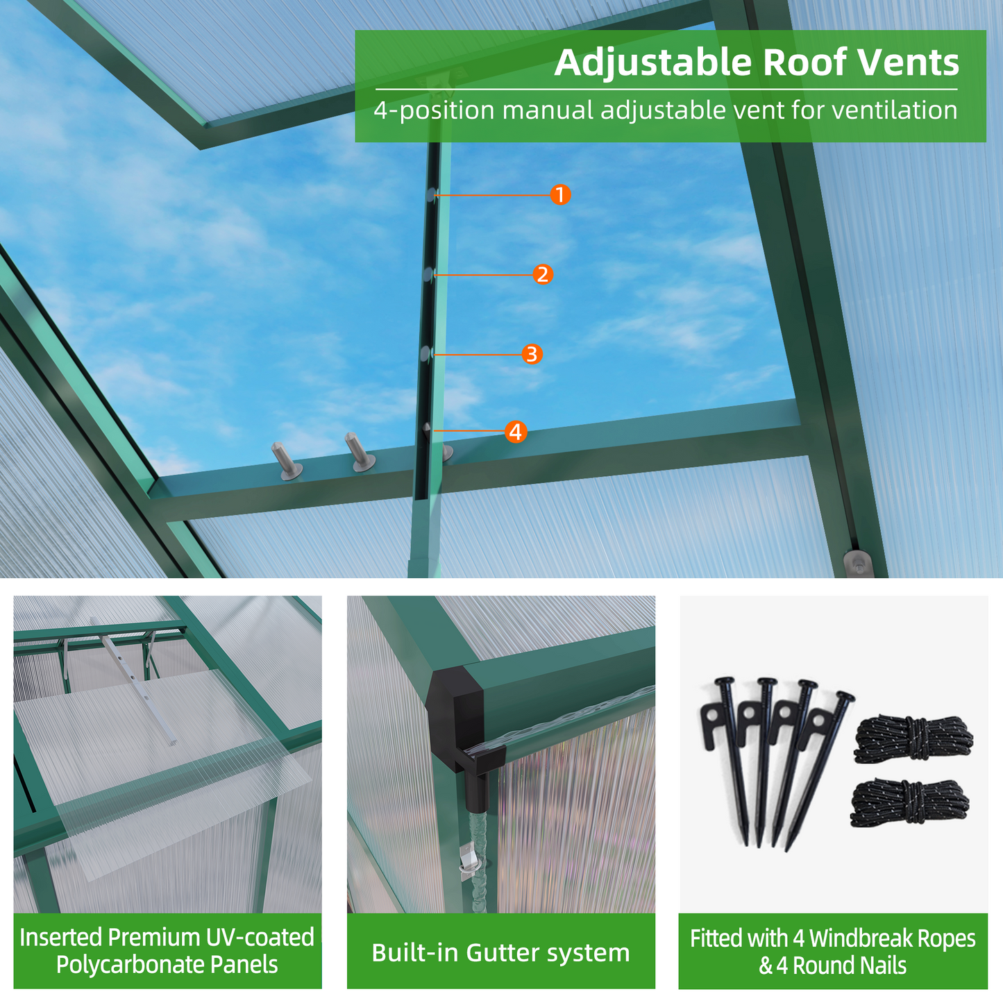 Newly marketed Gain height windproofaluminum greenhouse 6x10 FT Polycarbonate Greenhouse Raised Base and Anchor Aluminum Heavy Duty Walk-in Greenhouses for Outdoor Backyard in All Season