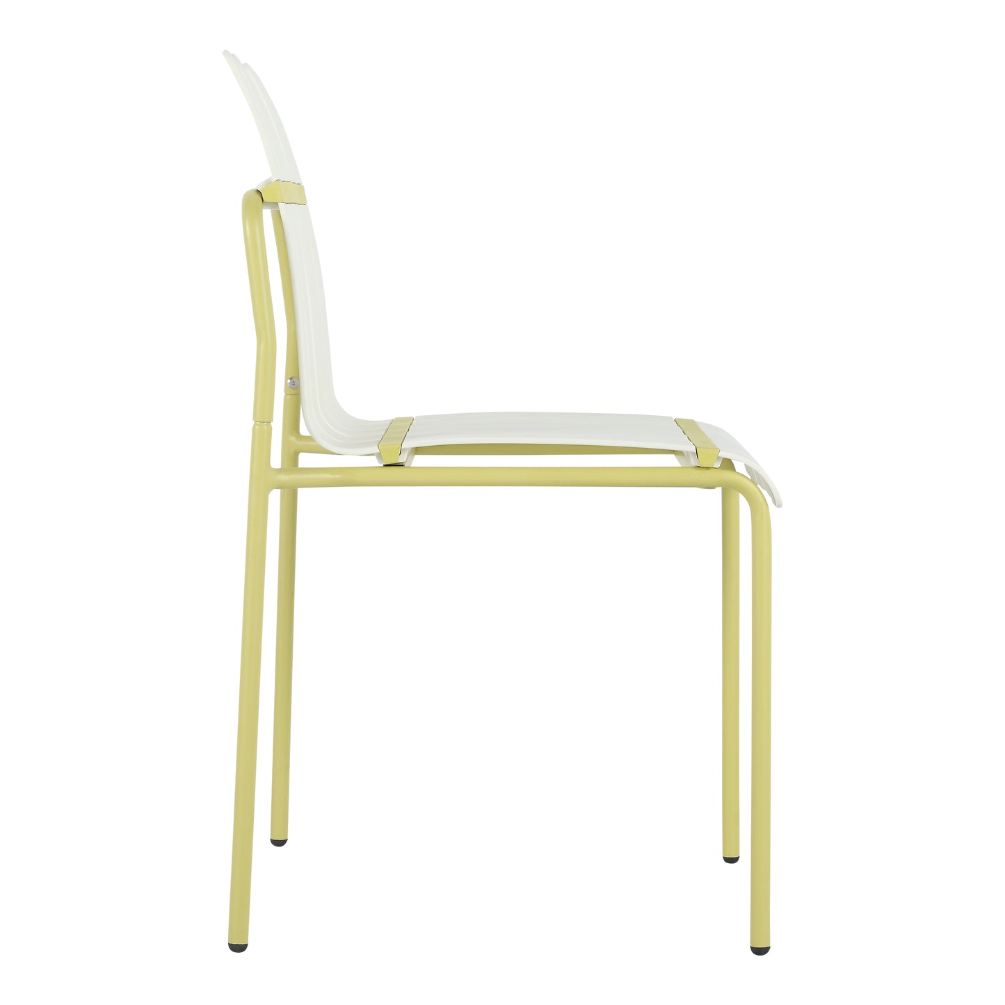 Summer - 4-Pack Modern Striped Color Block Chairs - Waterproof PP Seat & Sturdy Metal Legs, Indoor/Outdoor Dining Set for Patio, Balcony, Café (White & Yellow)