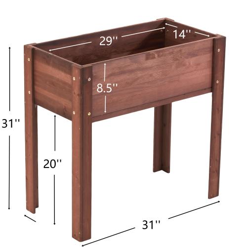 31x31x16 in. Brown Solid Wood Rectangular Raised Garden Bed with Legs, Elevated Wooden Planter Box for Outdoor Plants
