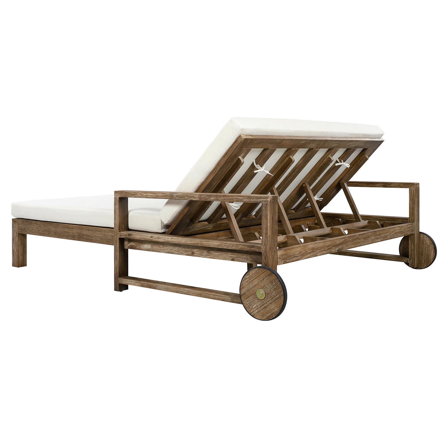 TREXM 1-Piece Farmhouse-styled Wooden Outdoor Sunbed for Ultimate Relaxation Outdoor Daybed Seating 2 People for Poolside, Garden and Backyard (Beige)
