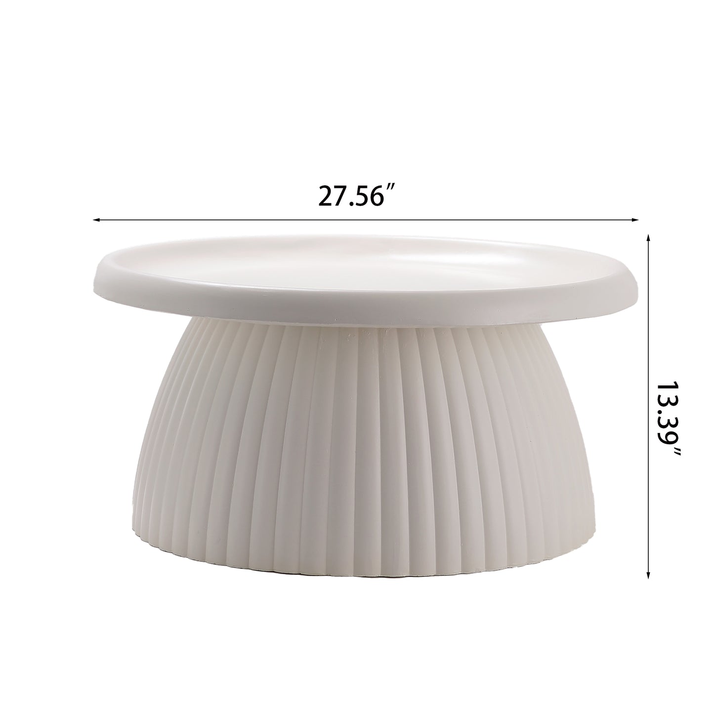 White Magnesium Oxide Fluted Pedestal Coffee Table   27.56" Diameter Round Center Table