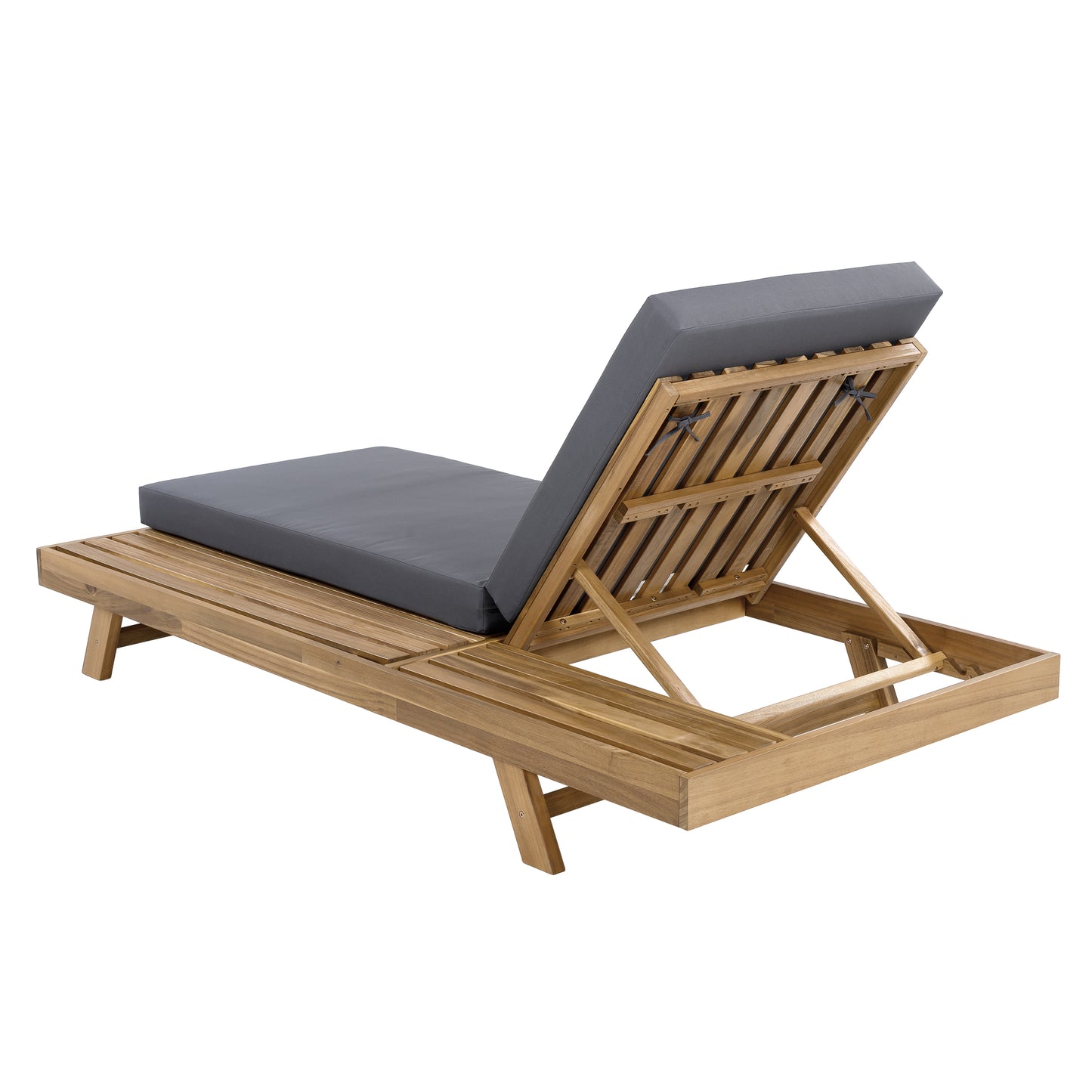 Lounge Chaise Set, Space Available On One Side, Acacia Wood In light brown With Water-Resistant Lounge Cushions (Dark Grey & 4 Inch Thick) – Matching Cream Version Available