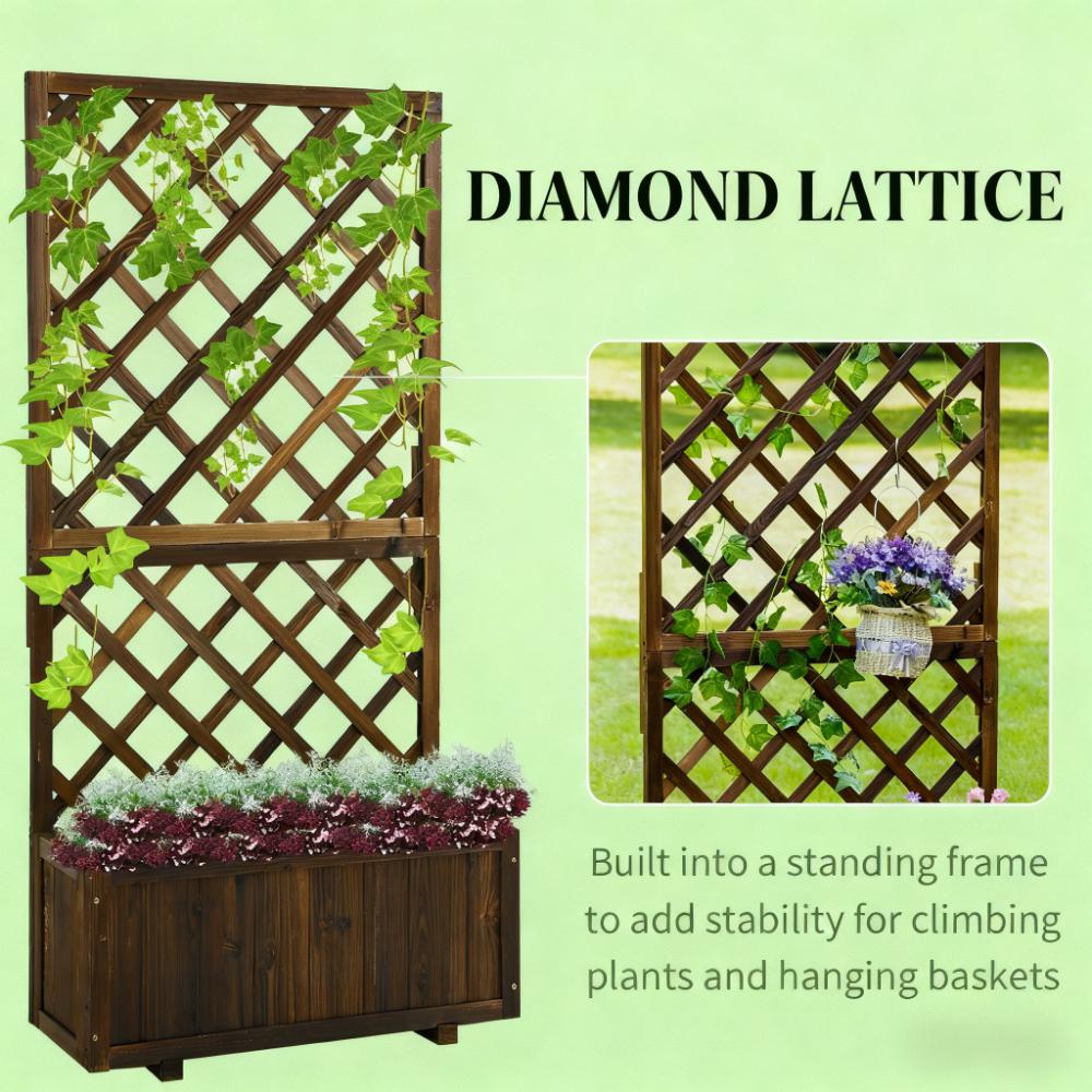 Garden Bed,Wooden Raised Garden Bed Planting Planter Box with Trellis and Drain Holes for Climbing Vine Plants