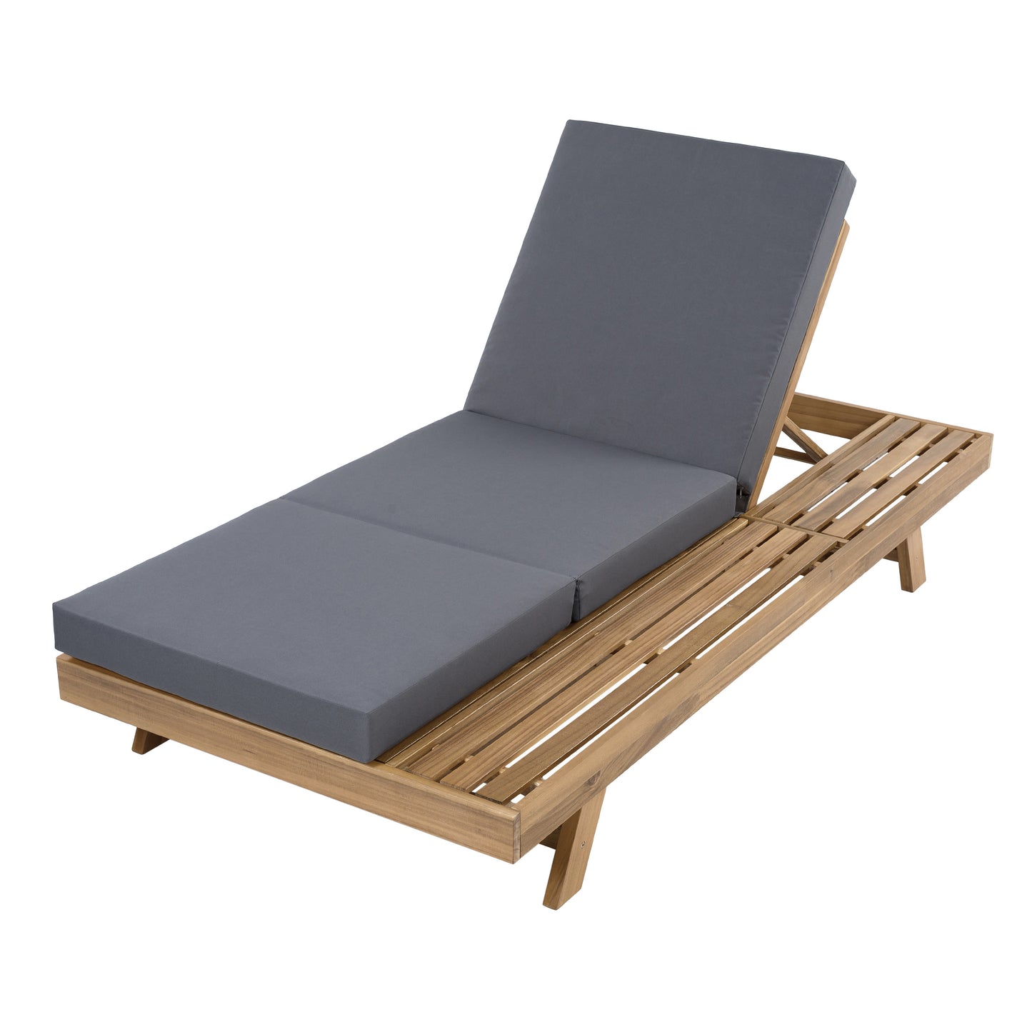 Lounge Chaise Set, Space Available On One Side, Acacia Solid Wood In light brown With Lounge Cushion (Dark Grey & Triple Fold) – Matching Cream Version Available