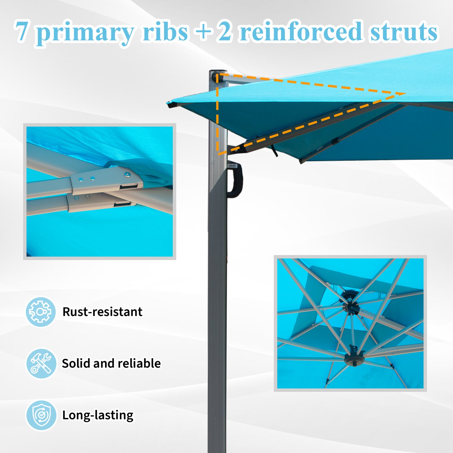 9'x 11' Rectangle Cantilever Umbrella with Center Pole, Lake Blue (Base Not Included)