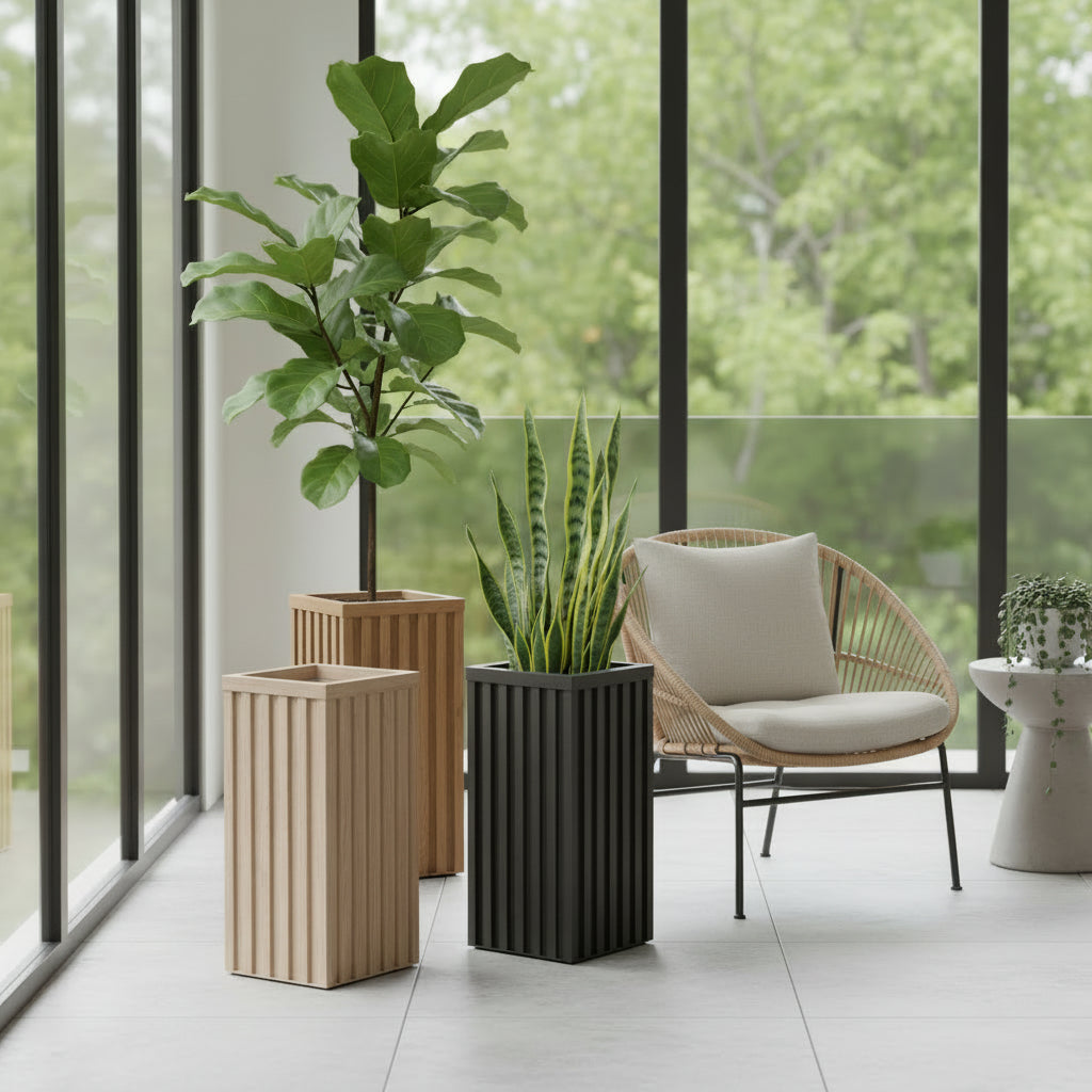 Square Grove Column Planter - Ash Brown