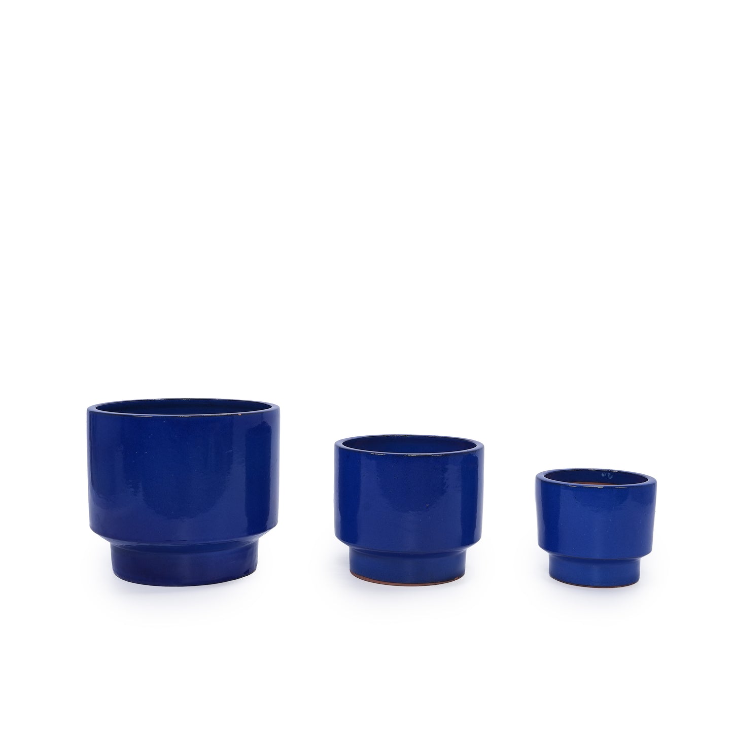 Handmade Solid Blue Glazed Ceramic Planter Set of 3, 15/12/9 Inch Diameter, for Succulents & Flowers Outdoor Garden & Indoor Staircase Use, Breathable Porous Clay