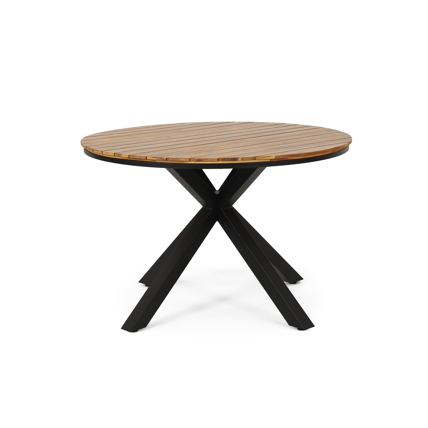 Outdoor Dining Table, Teak Acacia Wood Tabletop and Black Metal Leg