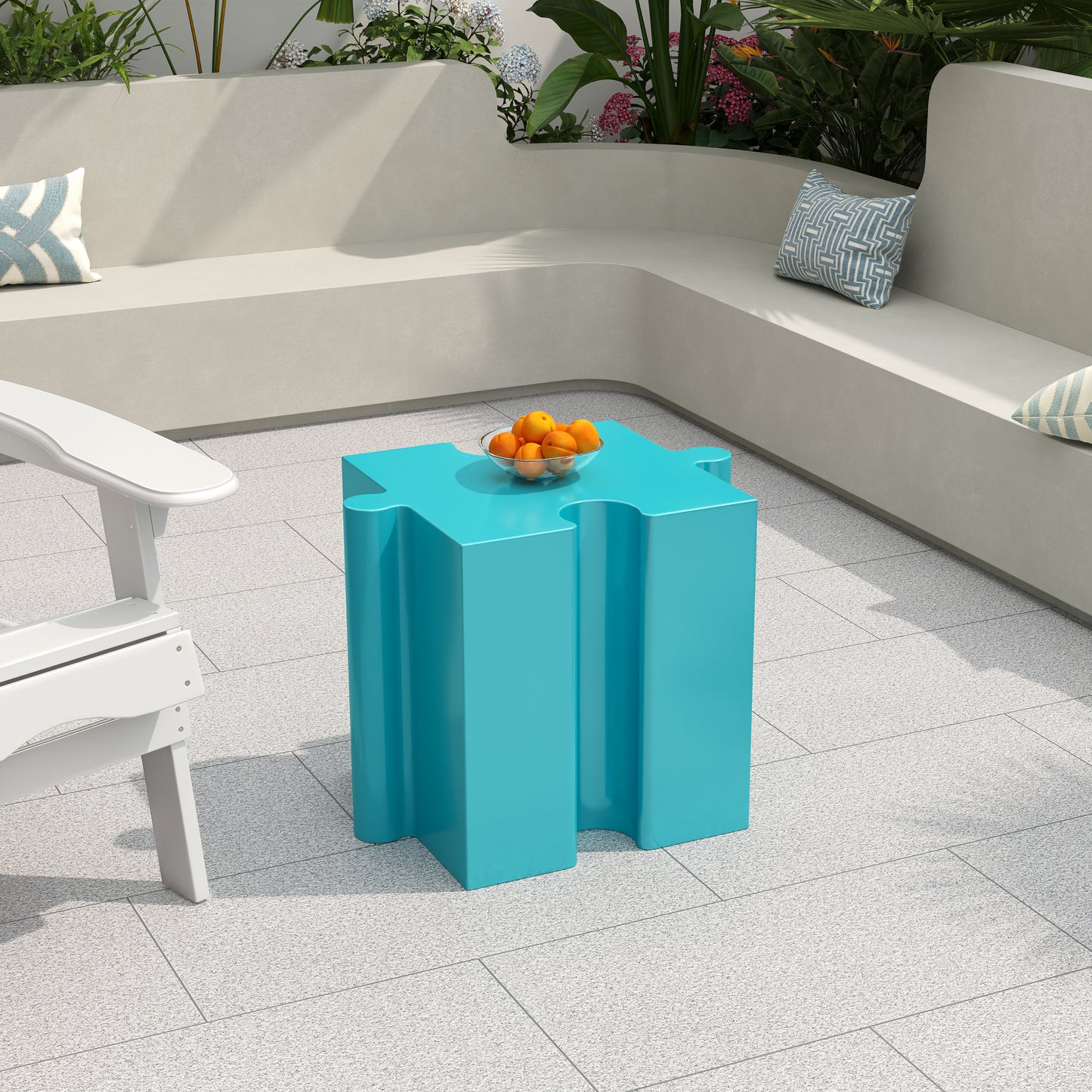 Puzzle Art Side Table, Modular Concave Edge MGO Table - Buy Singles or Combine for Custom Layouts, Indoor & Outdoor,Light Blue Color