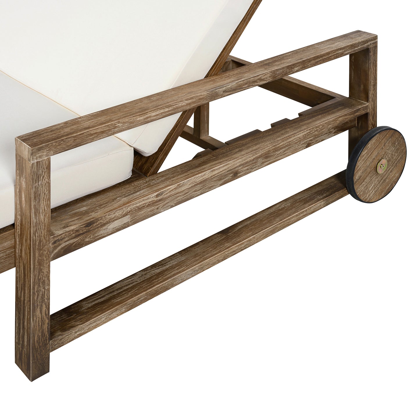 TREXM 1-Piece Farmhouse-styled Wooden Outdoor Sunbed for Ultimate Relaxation Outdoor Daybed Seating 2 People for Poolside, Garden and Backyard (Beige)