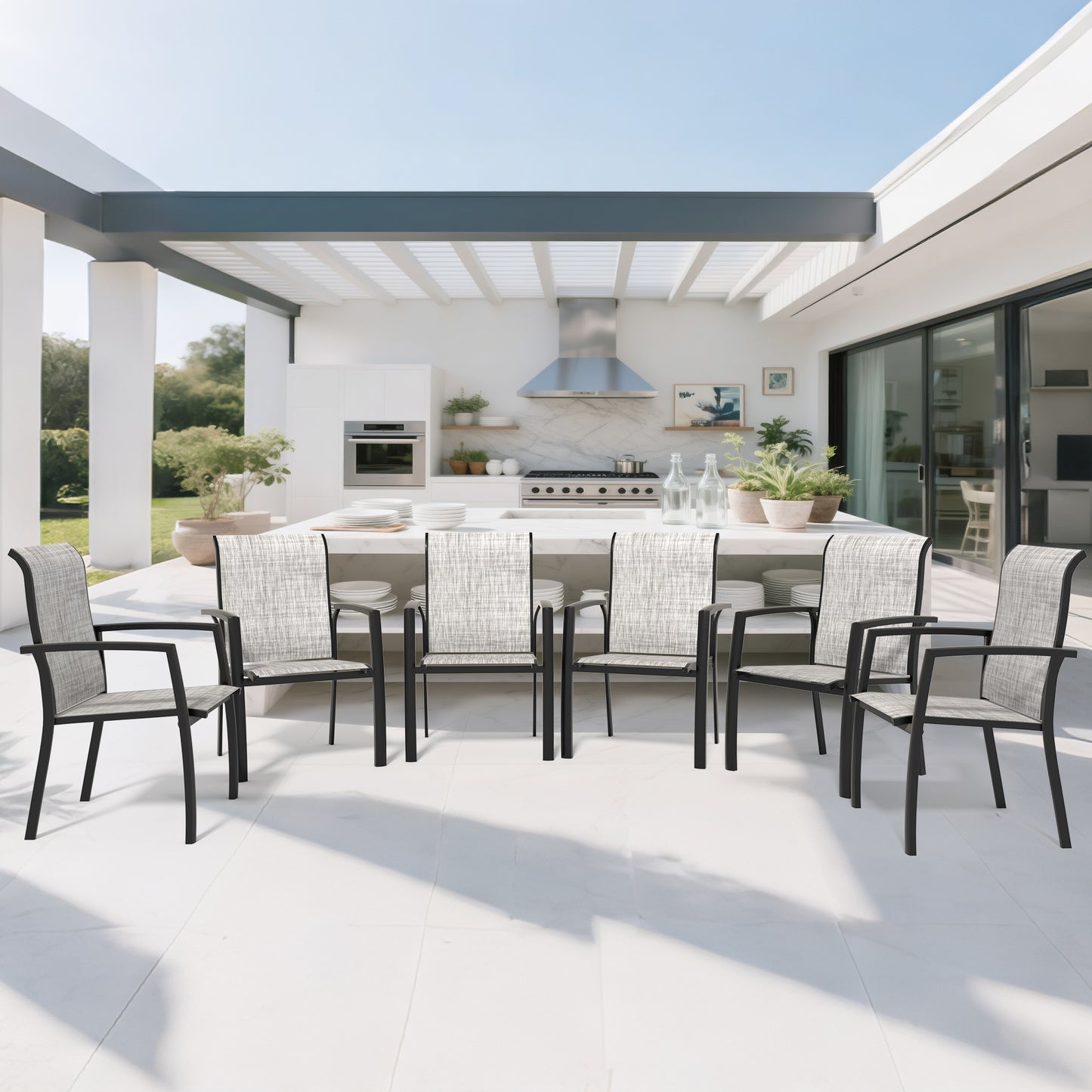 VRSHWO Garden Patio Chairs Set of 2, All Weather Metal Outdoor Dining Chairs , Garden, Poolsides, Black Color Frame
