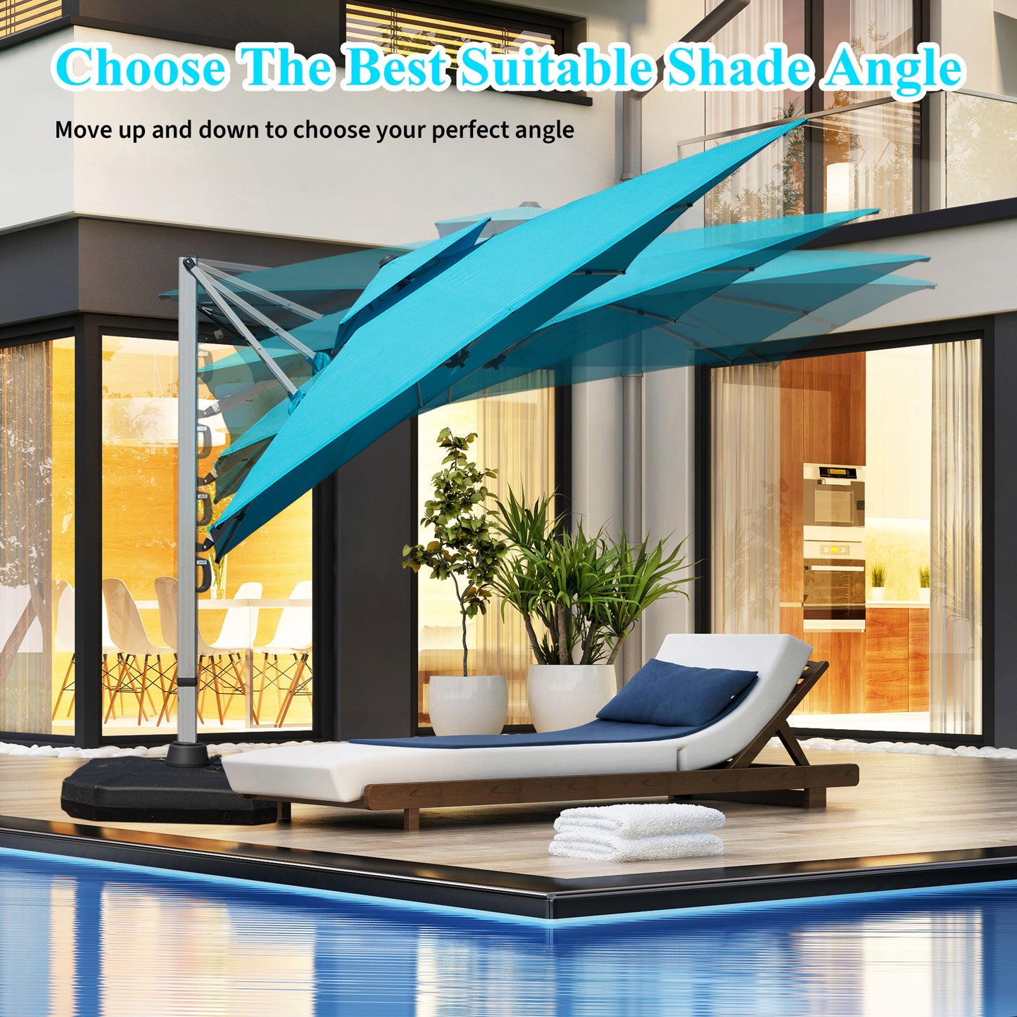 9 ft. Aluminum Cantilever Tilt Patio Umbrella with Center Pole, Lake Blue (Base Not Included)