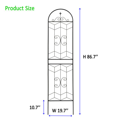 Black 86.7 in. Metal Garden Trellis, Outdoor Flower Support for Climbing Plants, 2-Pack