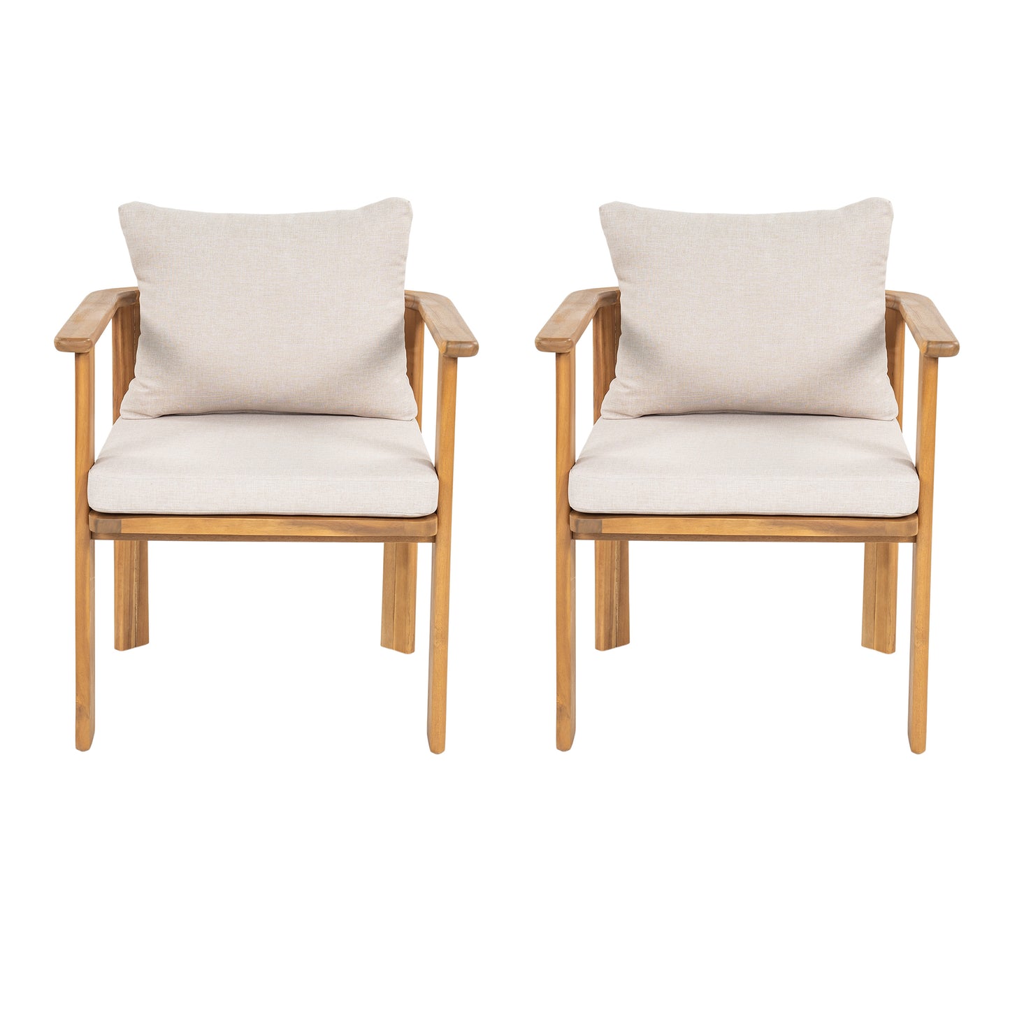 Kaja Outdoor Acacia Wood Dining Chair, Teak Finish Frame With Beige Cushion, Set of 2