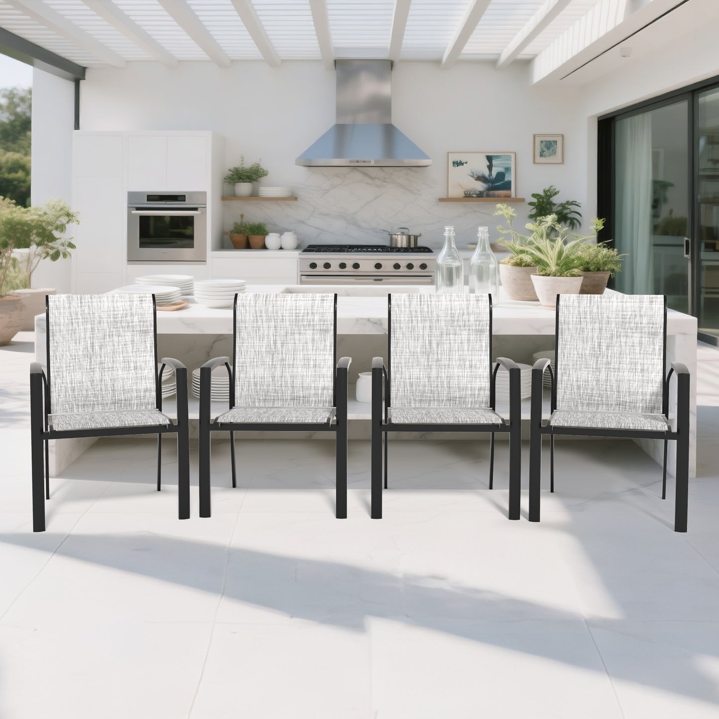 VRSHWO Garden Patio Chairs Set of 2, All Weather Metal Outdoor Dining Chairs , Garden, Poolsides, Black Color Frame