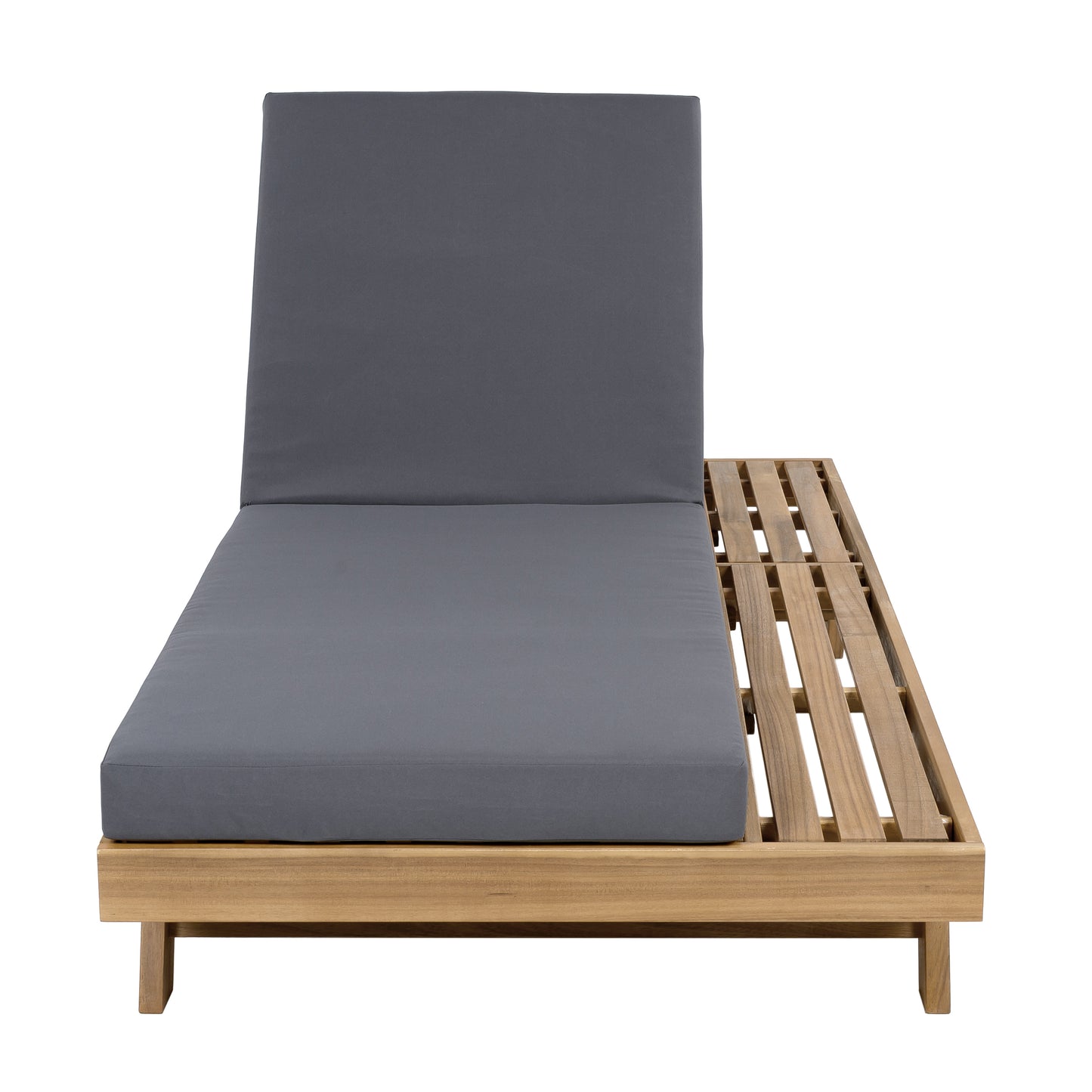 Lounge Chaise Set, Space Available On One Side, Acacia Wood In light brown With Water-Resistant Lounge Cushions (Dark Grey & 4 Inch Thick) – Matching Cream Version Available