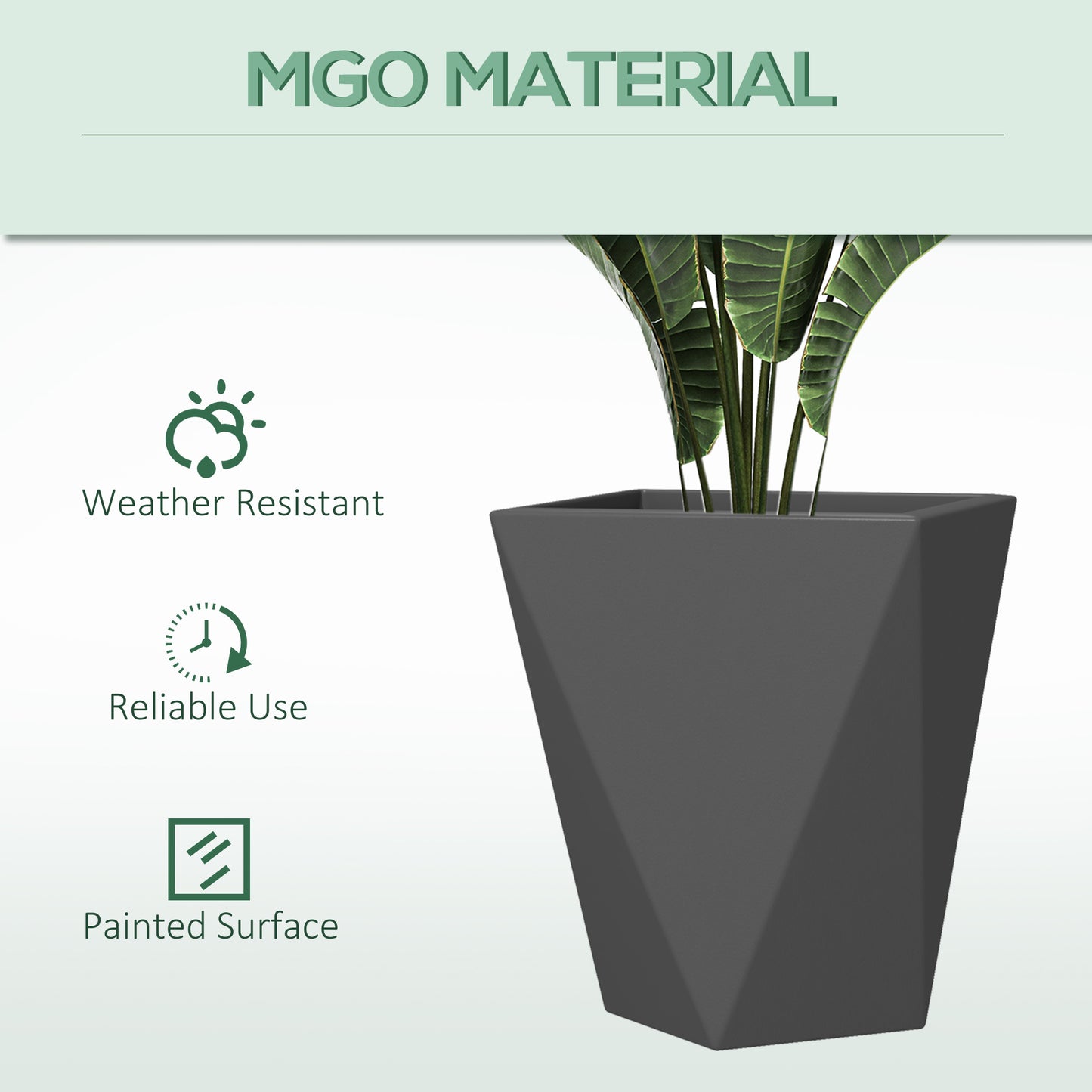 Outsunny Set of 3 Tall Planters, 18", 15.25", 11.75", MgO Indoor Outdoor Planters with Drainage Holes, Stackable Flower Pots for Garden, Patio, Balcony, Front Door, Gray