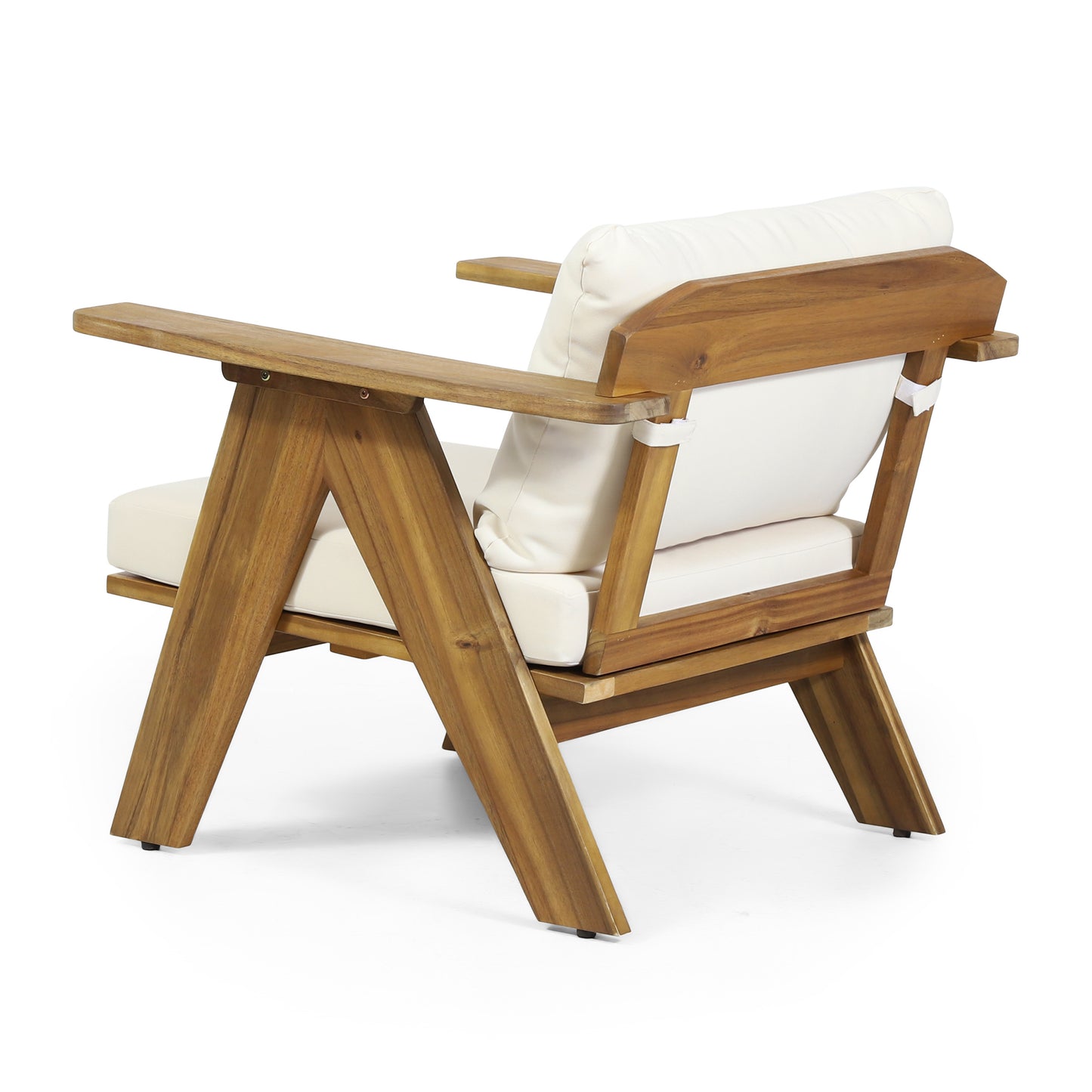 Outdoor Acacia Wood Club Chairs with Cushions (Set of 2), Teak Finish+ Beige, 30.75" W x 30.25" D x 26.00" H