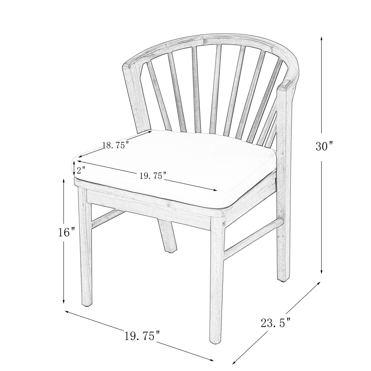 Outdoor Dining Chairs Set of 2, Acacia Wood Patio Chairs with Cream Washable Cushion,for Backyard, Poolside, Garden,Teak