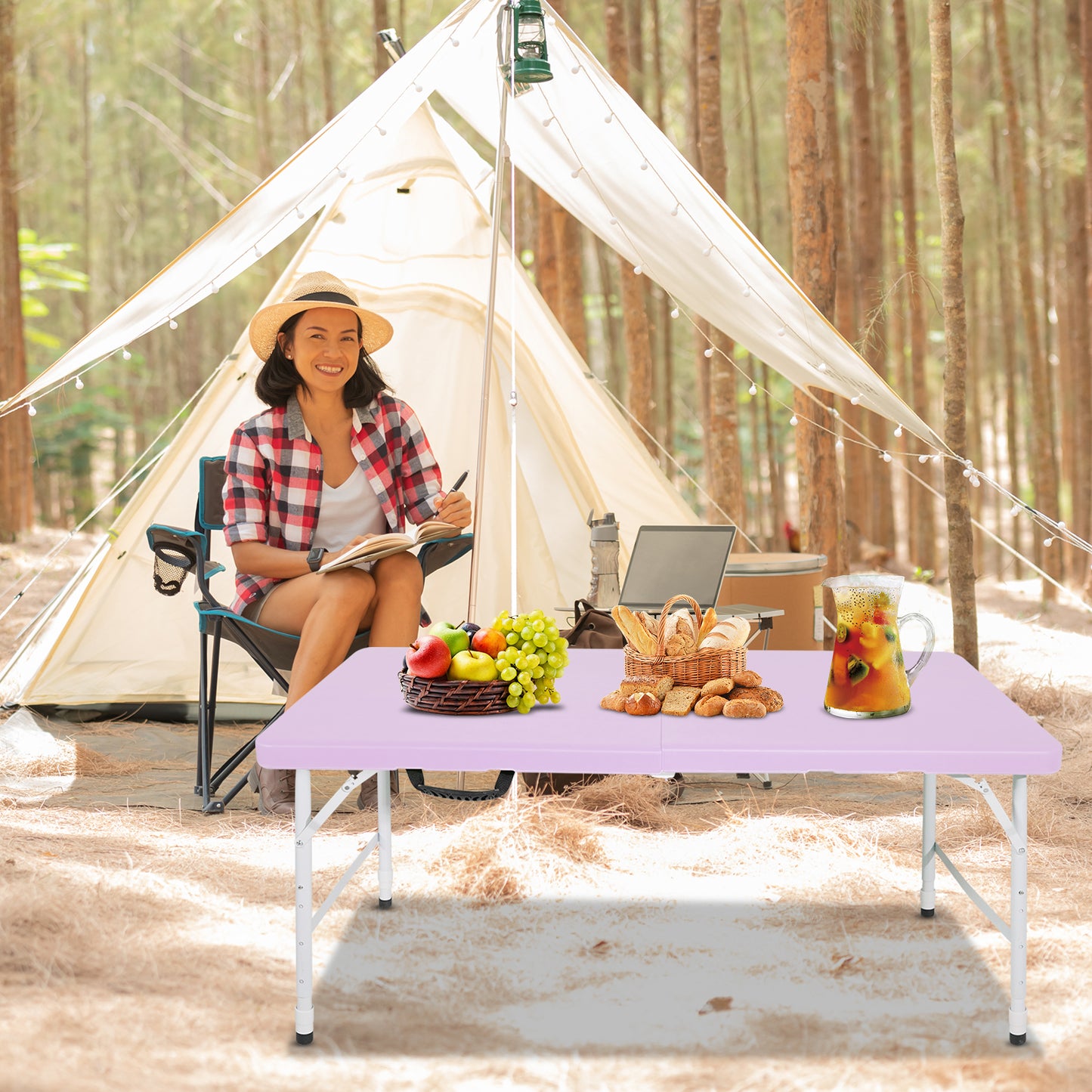 4ft Light Purple Portable Folding Table Indoor&Outdoor Maximum Weight 135KG Foldable Table for Camping