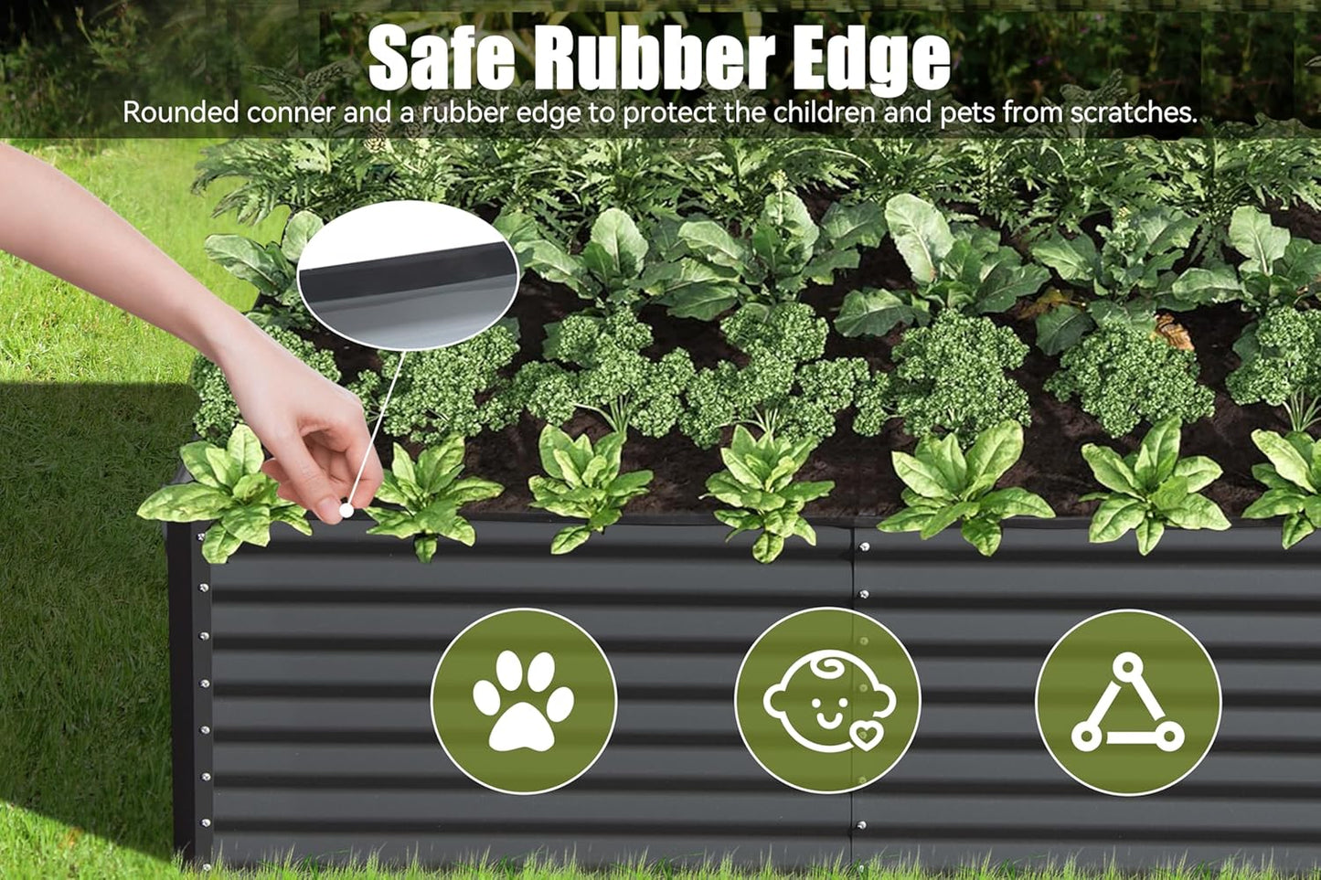 6x3x1.5ft Galvanized Raised Garden Bed, Outdoor Planter Garden Boxes Large Metal Planter Box for Gardening Vegetables Fruits Flowers, Dark Gray