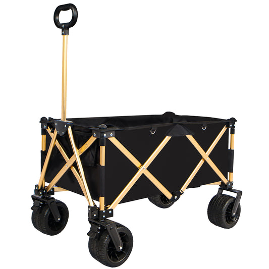 Aluminum alloy folding wagon, Heavy Duty Utility Beach Wagon Cart for Sand with Big Wheels, Adjustable Handle&Drink Holders for Shopping, Camping,Garden and Outdoor