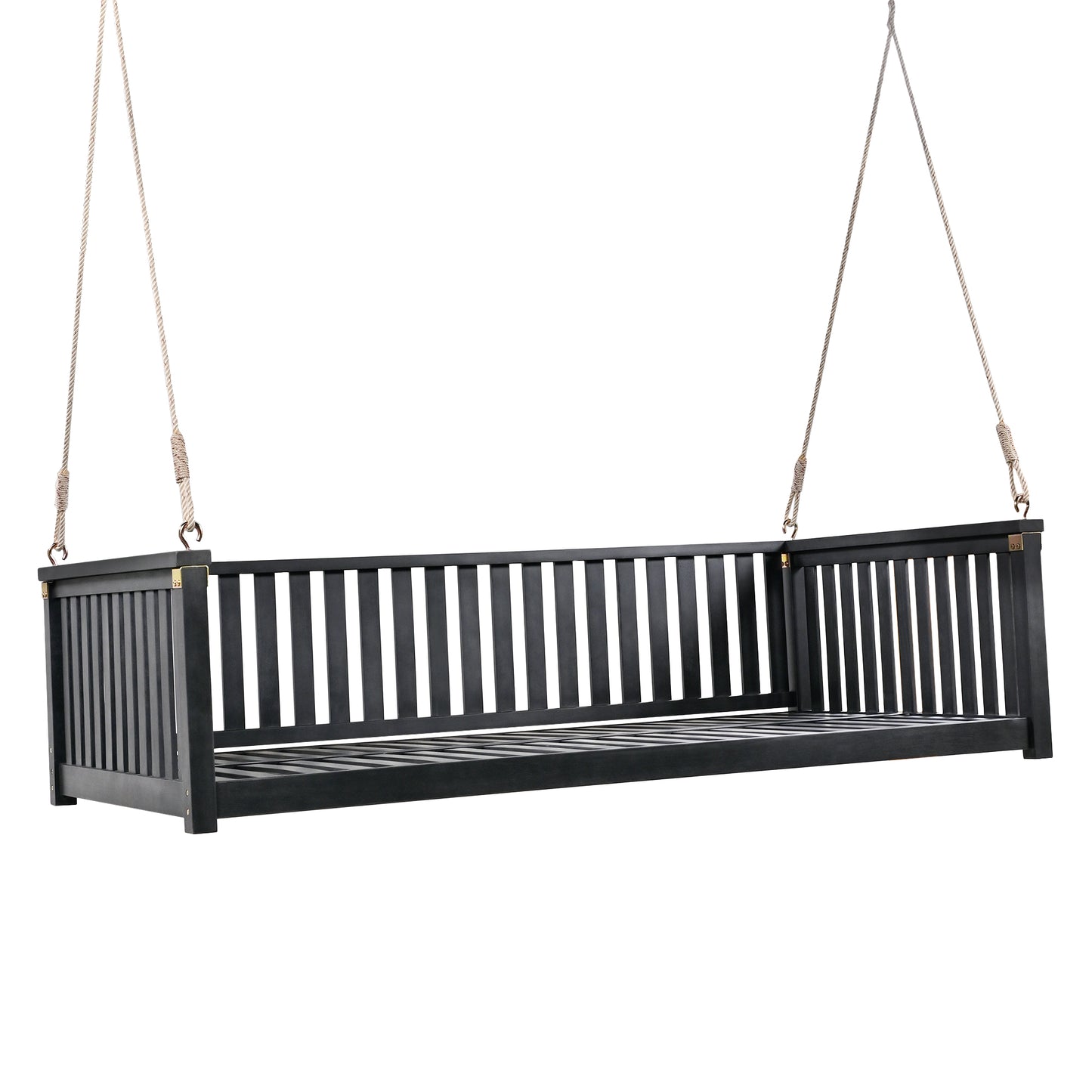 TOPMAX Patio Minimalist Twin Size Garden Swing Bed Wood Porch Swing with Ropes for Backyard, Safe Sloped Design, Black