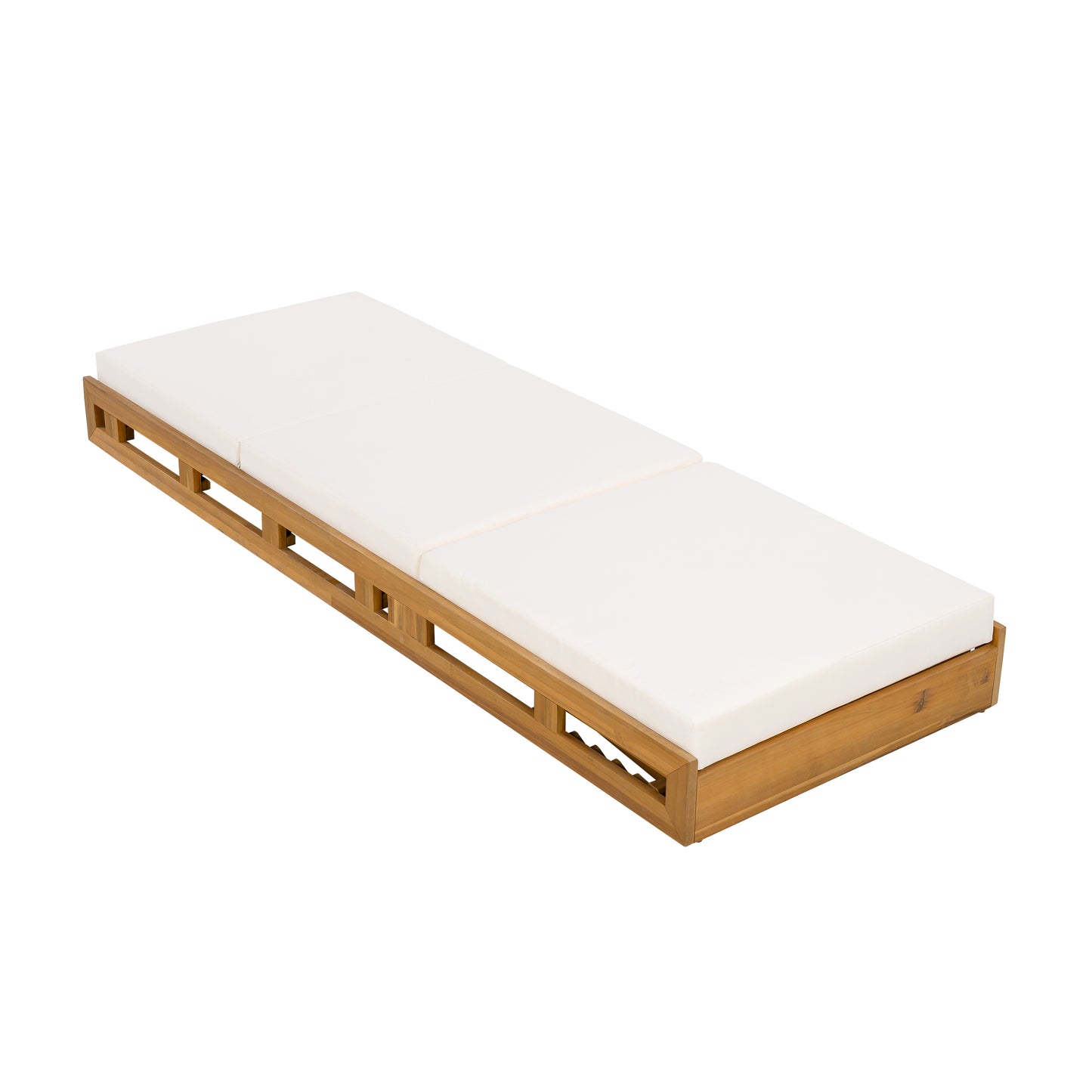 LOUNGE CHAISE SET, ACACIA SOLID WOOD WITH LOUNGE CUSHION (CREAM & TRIPLE FOLD) - MATCHING DARK GREY VERSION AVAILABLE