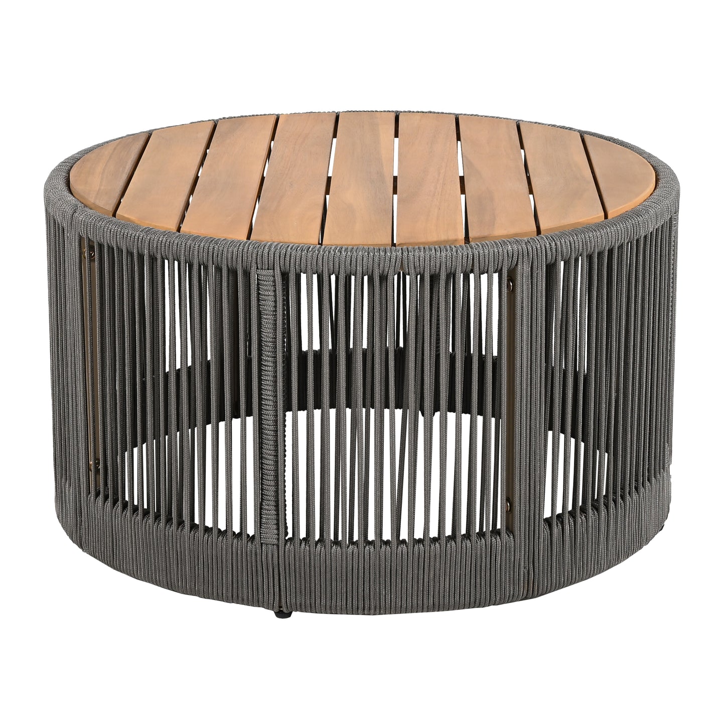 Rustic Industrial Table Set,Coffee Table & Side Table with Woven Rope Design, Modern Functionality Stylish Table Set for Living Room and Home Decor-Rope Grey