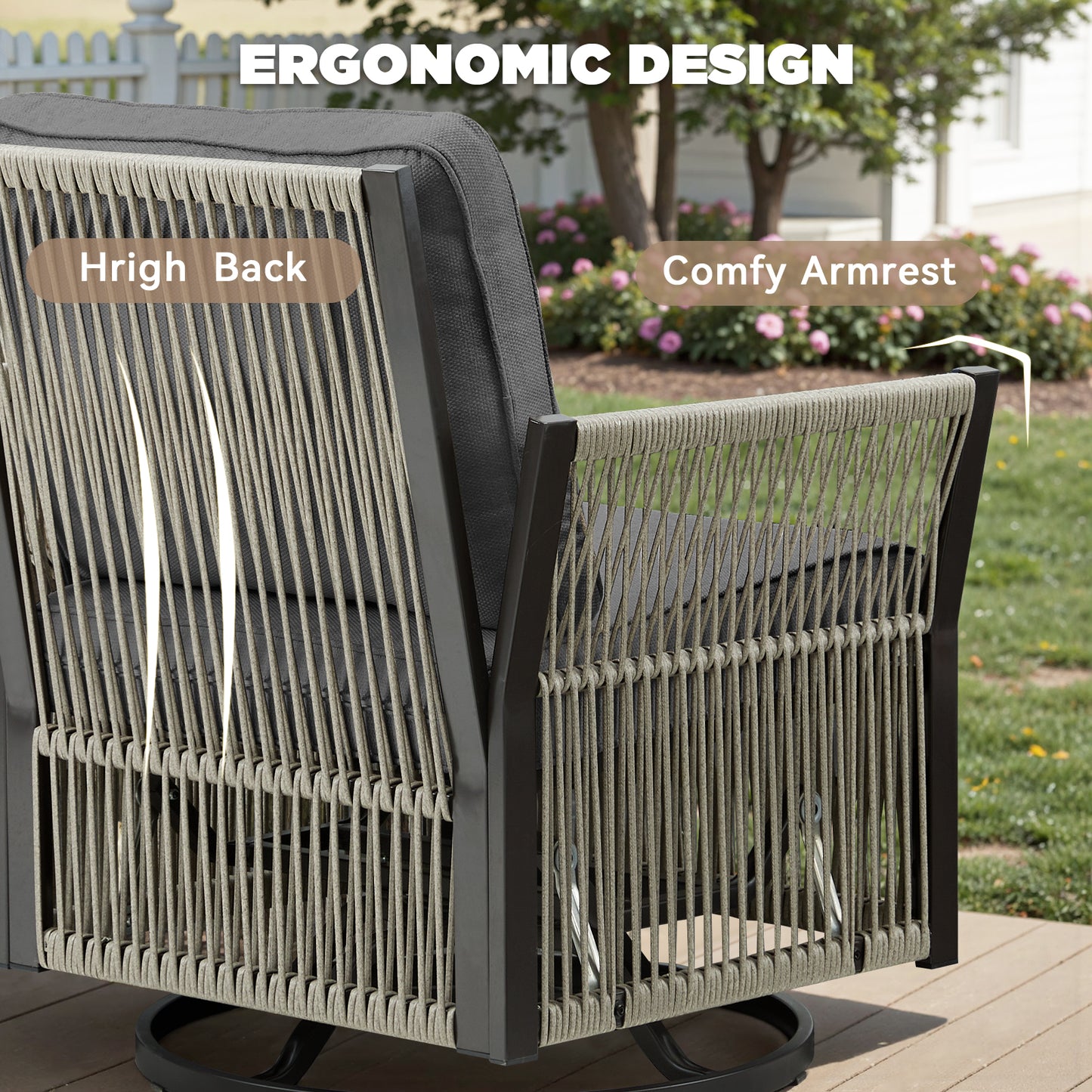 Outdoor Swivel Rocker Patio Chairs Set of 2, Wicker Furniture Swivel Patio Chairs Ideal for Porch, Poolside, Deck, and Yard in Gray