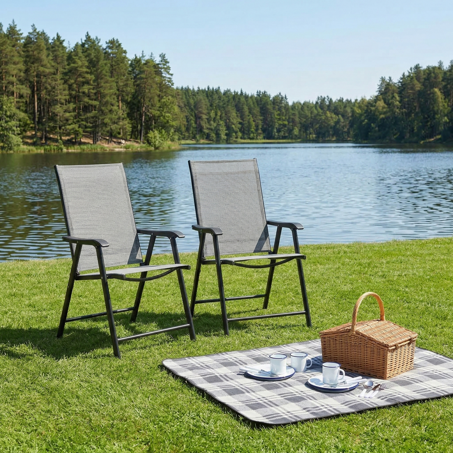 Outdoor Patio Chairs Set of 2 Stackable Portable for Deck, Garden, Camping and Travel