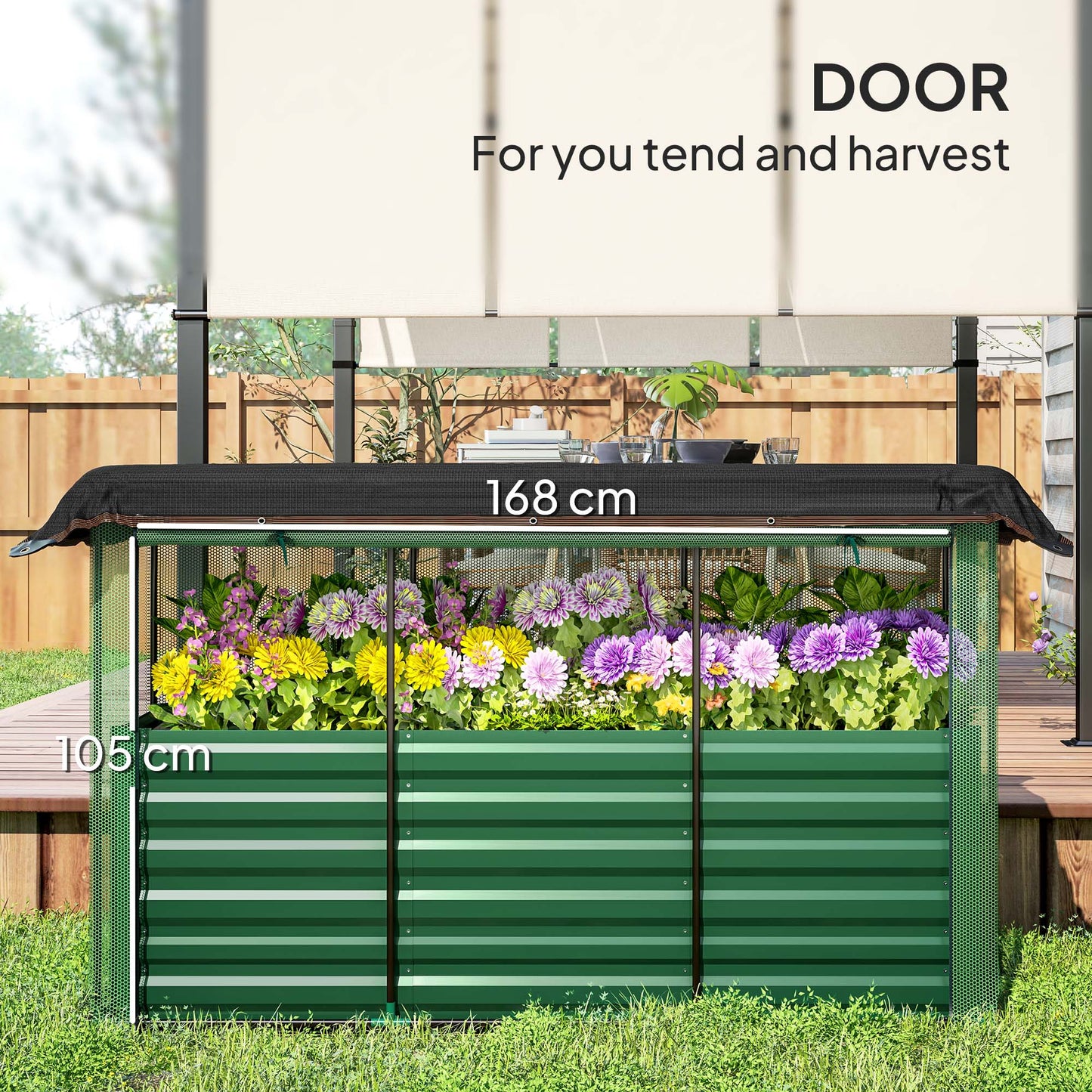 Outsunny Galvanized Raised Garden Bed, Planter Box with Crop Cage and Shade Cloth, Green