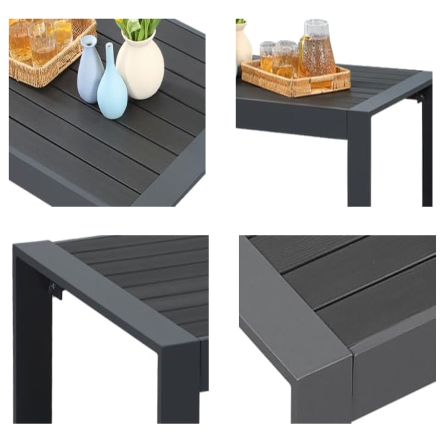 43" All-Weather Aluminum Patio Coffee Table, Modern Black Rectangle Outdoor Table