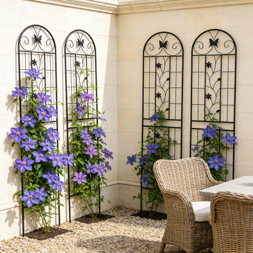 4-Pack 86.7 in. x 19.7 in. Black Metal Garden Trellis, Rustproof Trellis for Climbing Plants Outdoor