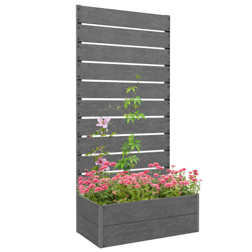 Outsunny Raised Garden Bed with Trellis for Climbing Plants, Planter Box with Self Draining Gap, Freestanding Trellis Planter for Outdoor, Patio, Deck, 35.75" x 15" x 70.75", Dark Gray