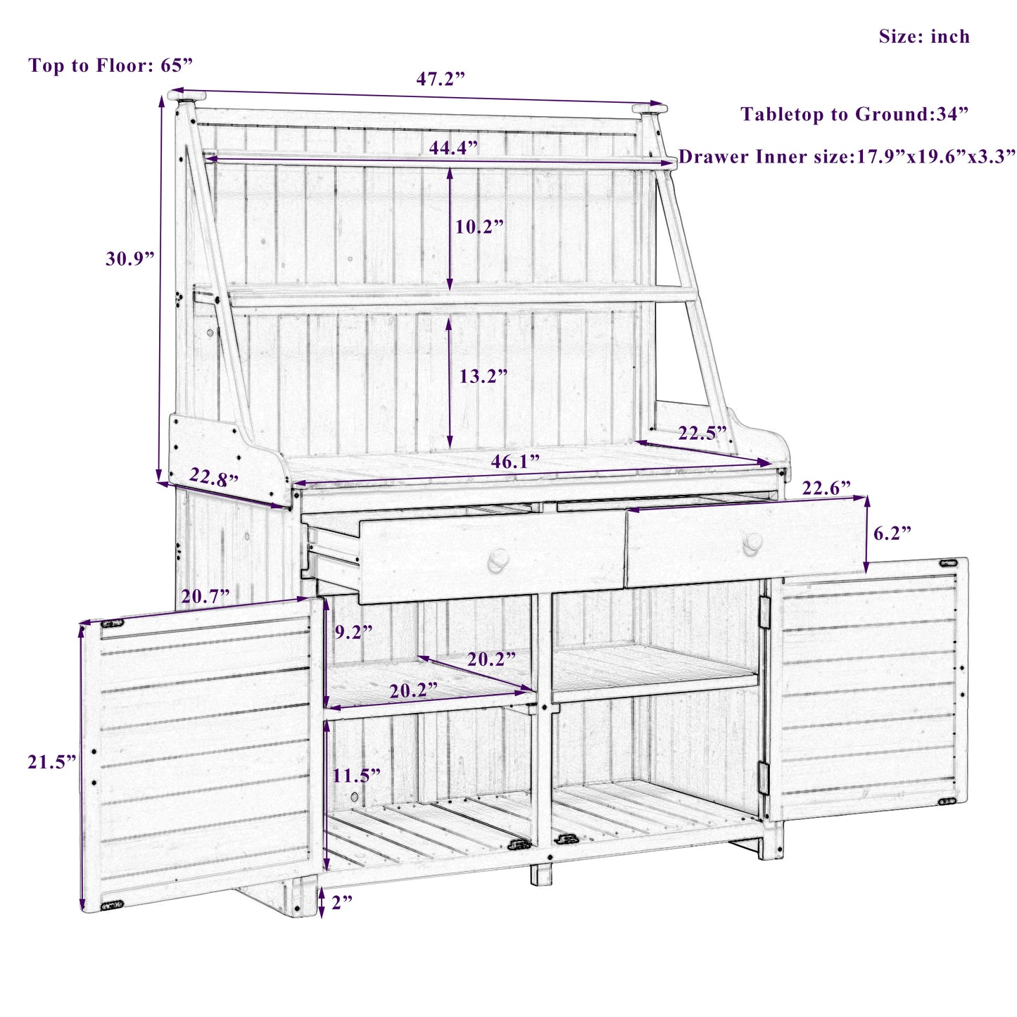 [Assembly Video Provided] TOPMAX 65inch Garden Potting Bench Table, Fir Wood Workstation with Storage Shelf, Drawer and Cabinet, Gray