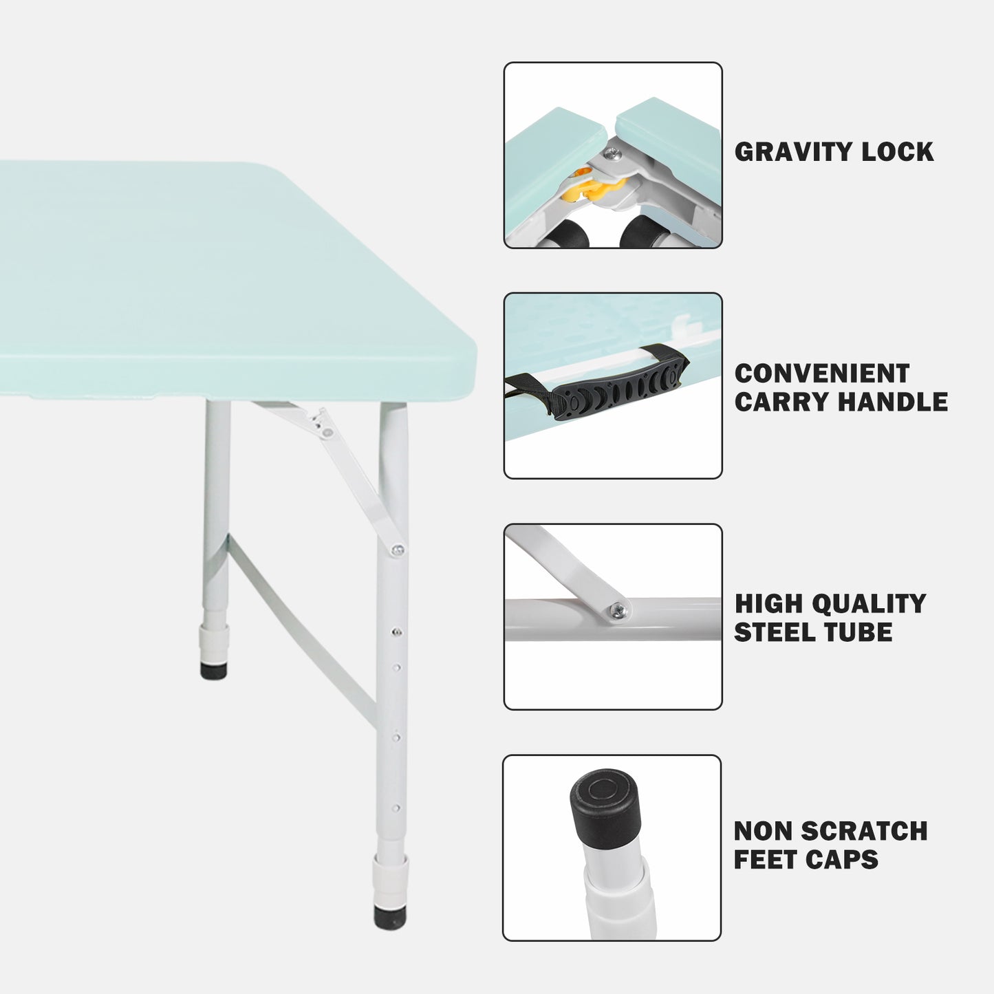 4ft Blue Portable Folding Table Indoor&Outdoor Maximum Weight 135KG Foldable Table for Camping