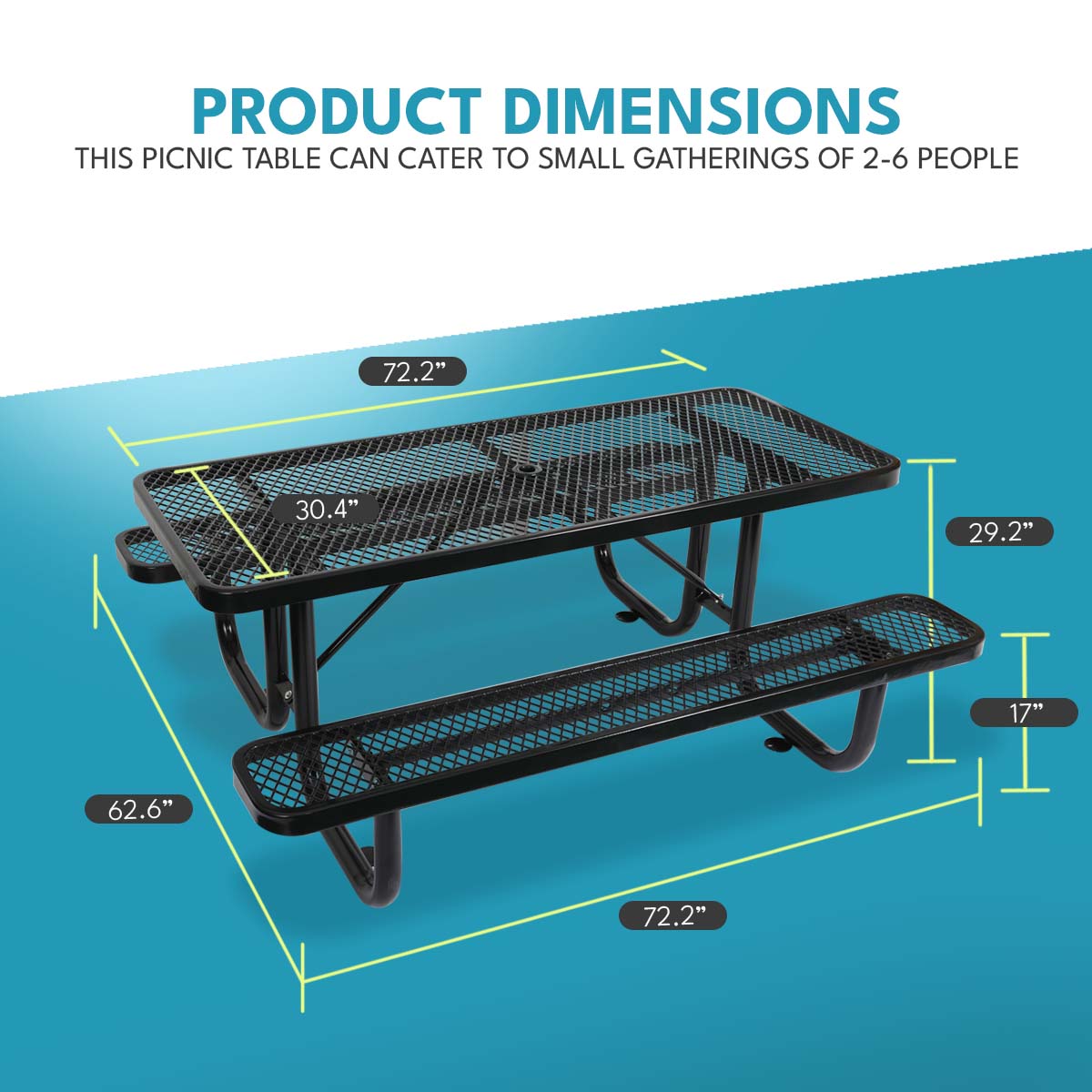 6 ft. Rectangular Outdoor Steel Picnic Table with umbrella pole in Black