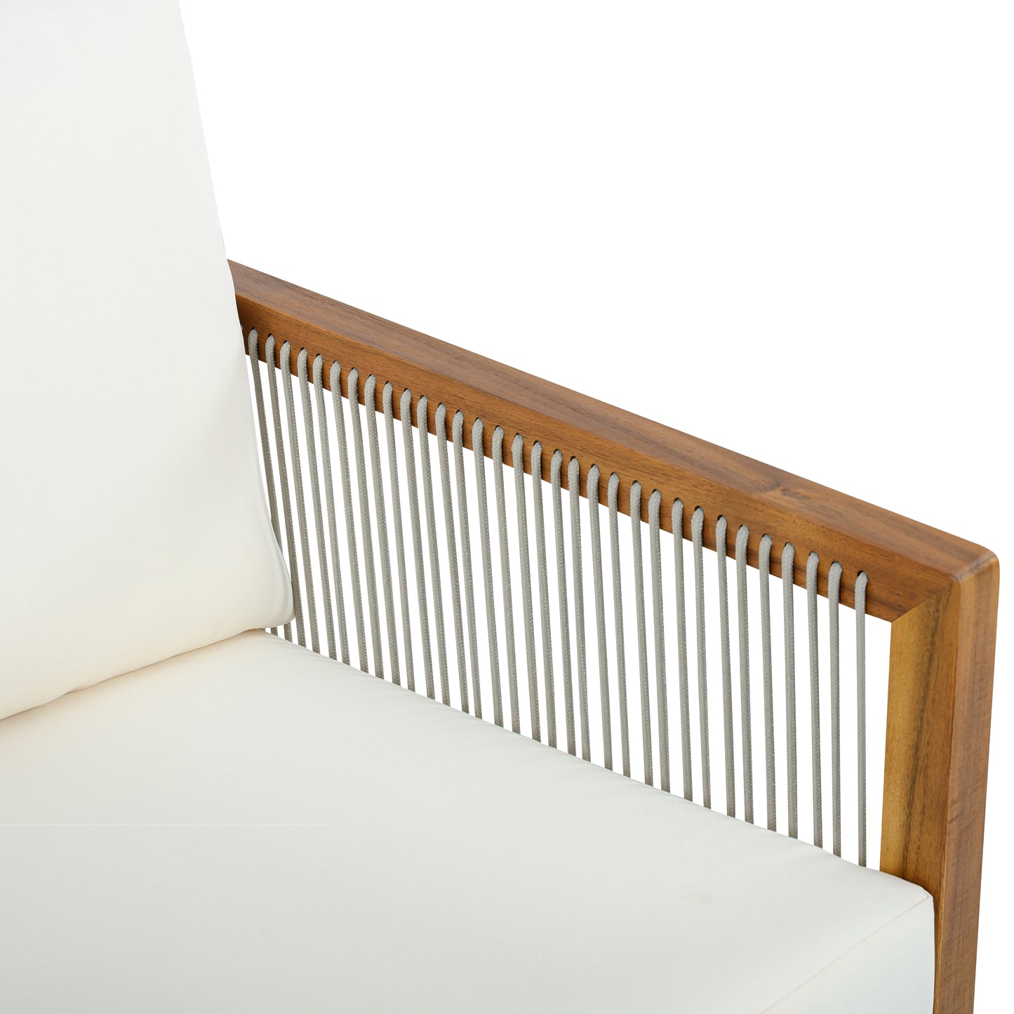 Outdoor Club Chair (Set of 1), Acacia Wood Frame with Rope Back, Water-Repellent Beige Cushions for Patio/Backyard/Deck, Teak Finish