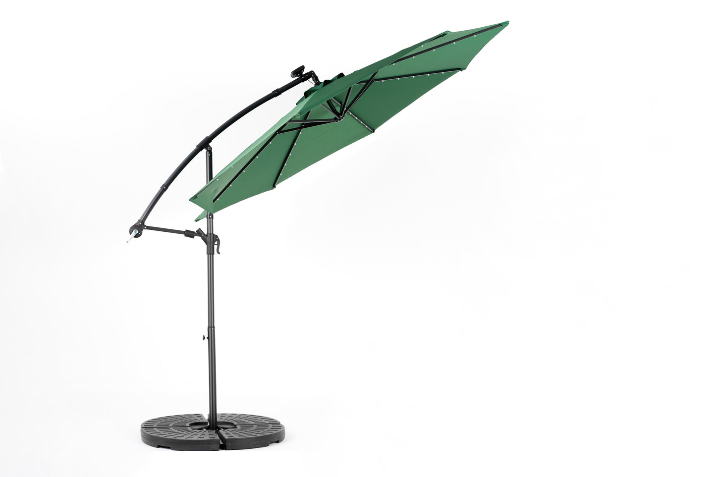 10ft Solar LED Offset Hanging Market Patio Umbrella  ( Dark green )(No Base)